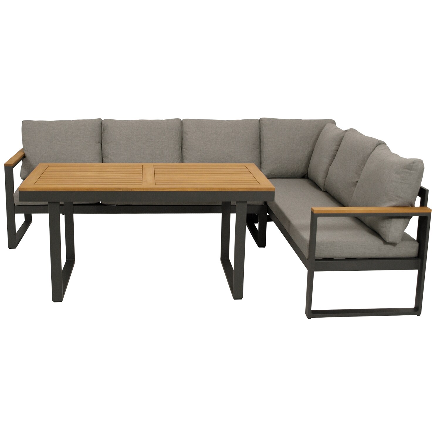 DEGAMO Funktions Eckbank Set  KAMPALA 2-teilig, Aluminium anthrazit + Akazie, Polster grau, FSC-zertifiziert - Bild 1
