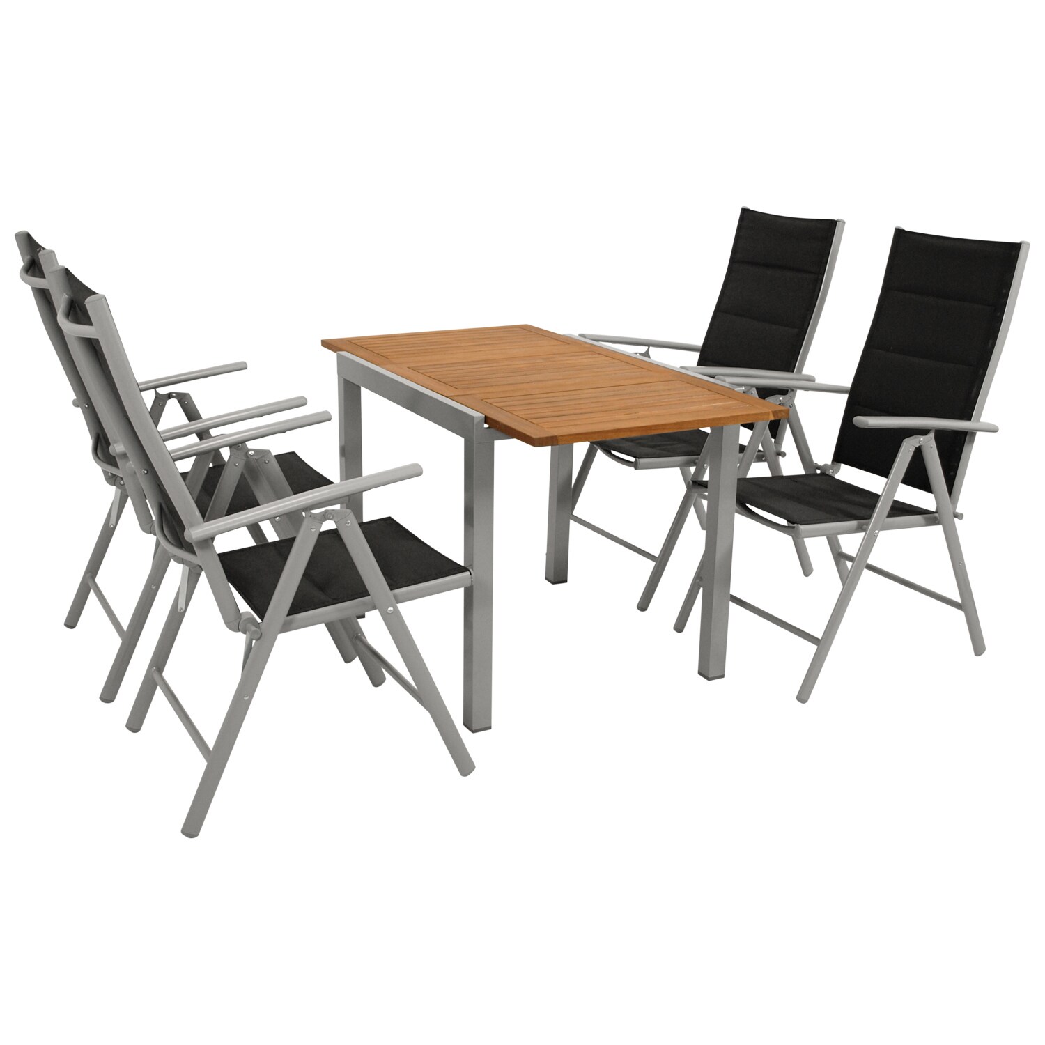 DEGAMO Garnitur VAIL 5-teilig, Alu + Akazie + Kunstgewebe schwarz | 04050747234936