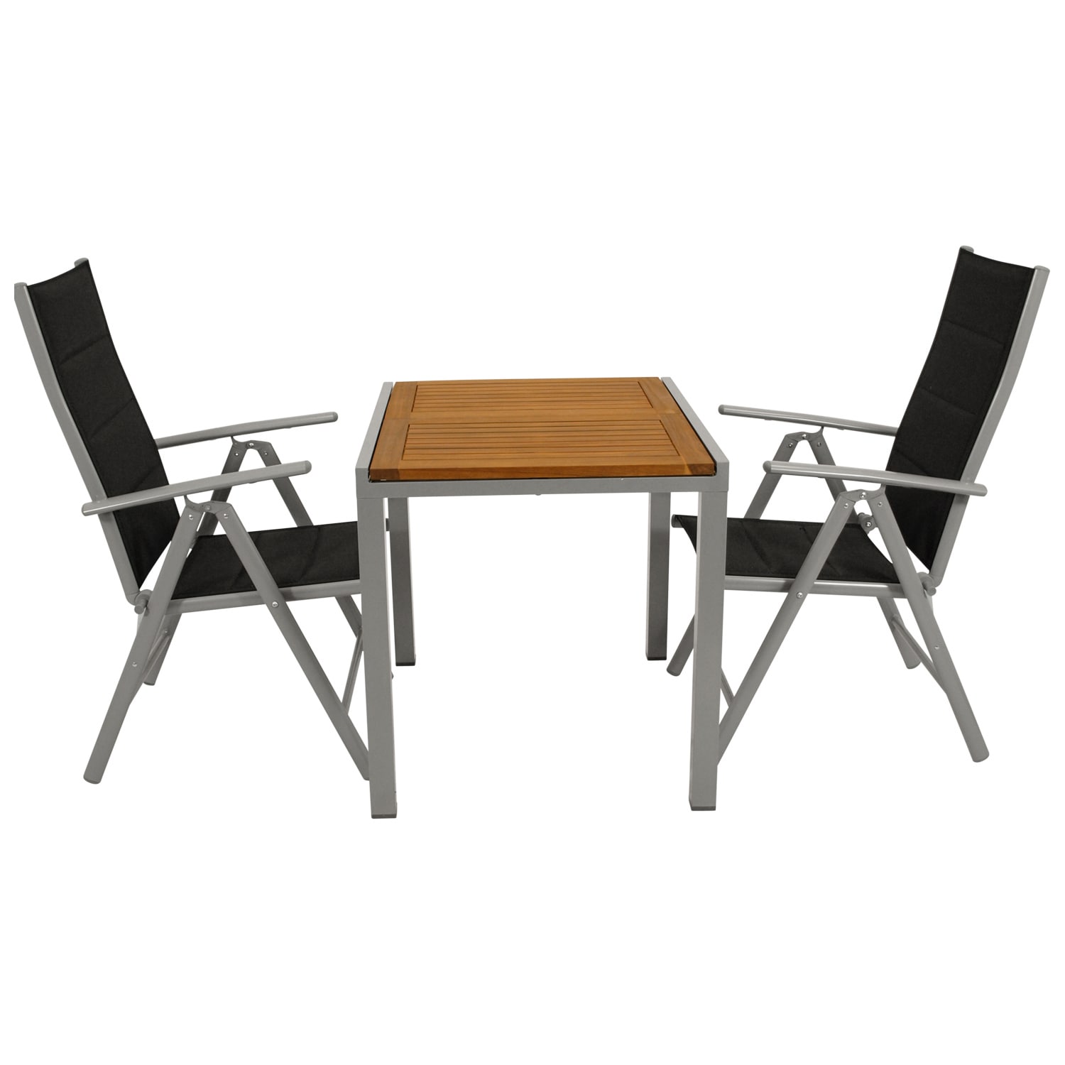 DEGAMO Garnitur VAIL 3-teilig, Alu + Akazie + Kunstgewebe schwarz - Bild 1