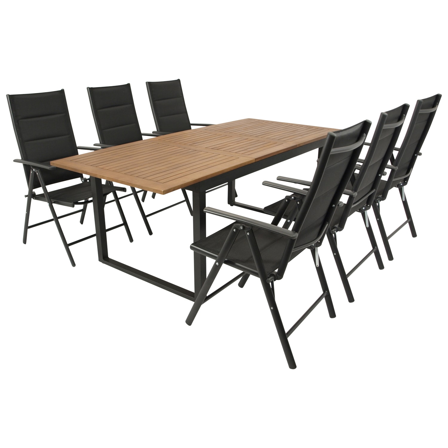 DEGAMO Garnitur RIVELLO 7-teilig, Alu + Akazie + Kunstgewebe schwarz - Bild 1