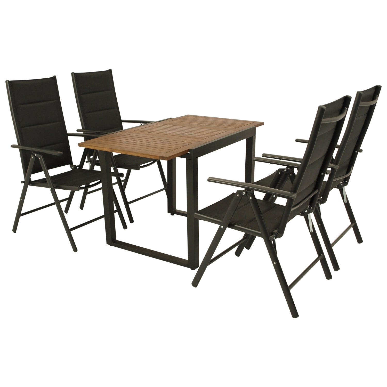 DEGAMO Garnitur RIVELLO 5-teilig, Alu + Akazie + Kunstgewebe schwarz - Bild 1