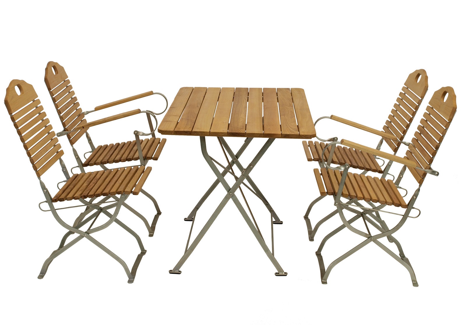 DEGAMO Kurgarten - Garnitur BAD T&Ouml;LZ 5-teilig (2x Stuhl, 2x Armlehnensessel, 1x Tisch 70x110cm), Flachstahl verzinkt + Robinie, klappbar - Bild 1