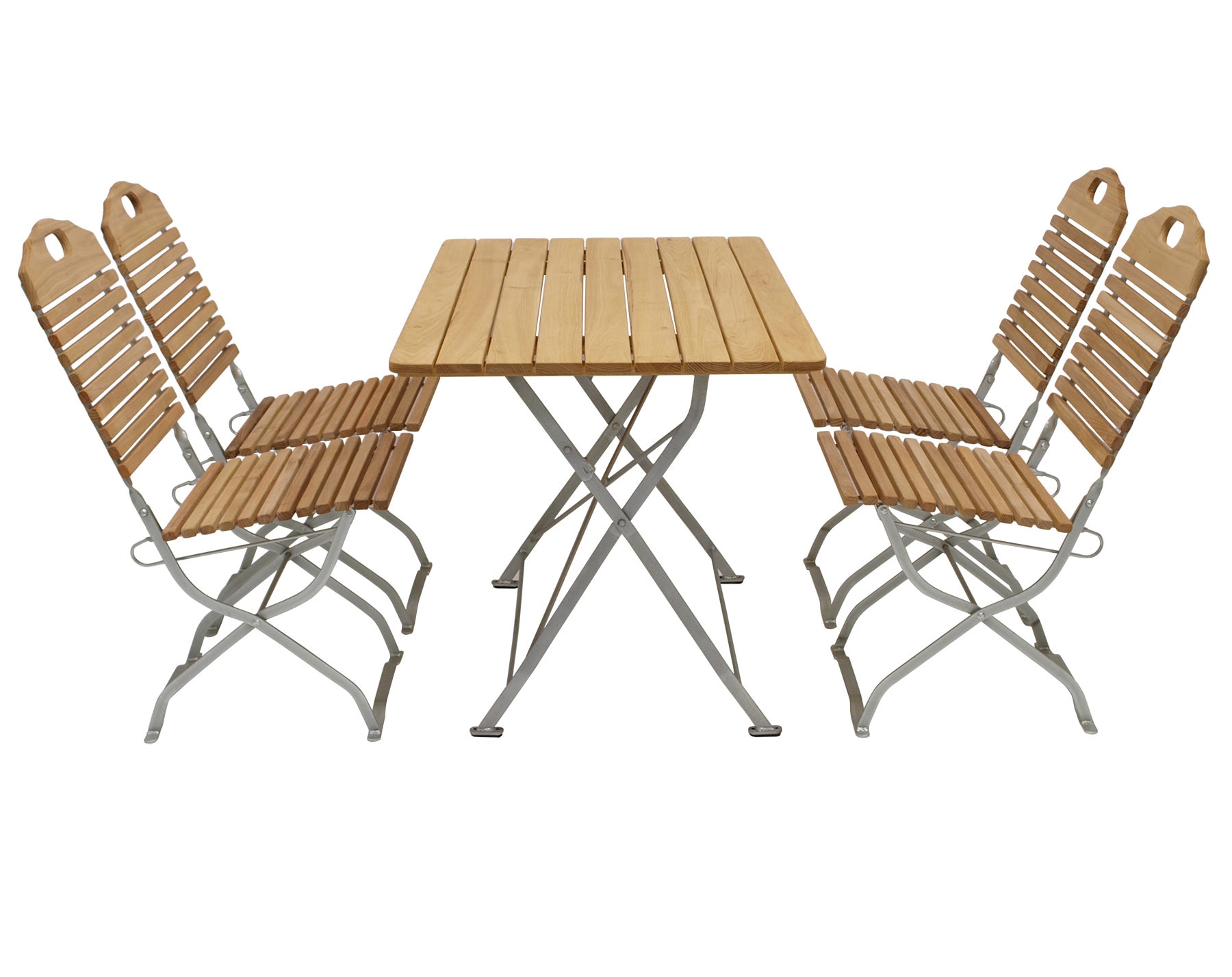 DEGAMO Kurgarten - Garnitur BAD T&Ouml;LZ 5-teilig (4x Stuhl, 1x Tisch 70x110cm), Flachstahl verzinkt + Robinie, klappbar - Bild 1