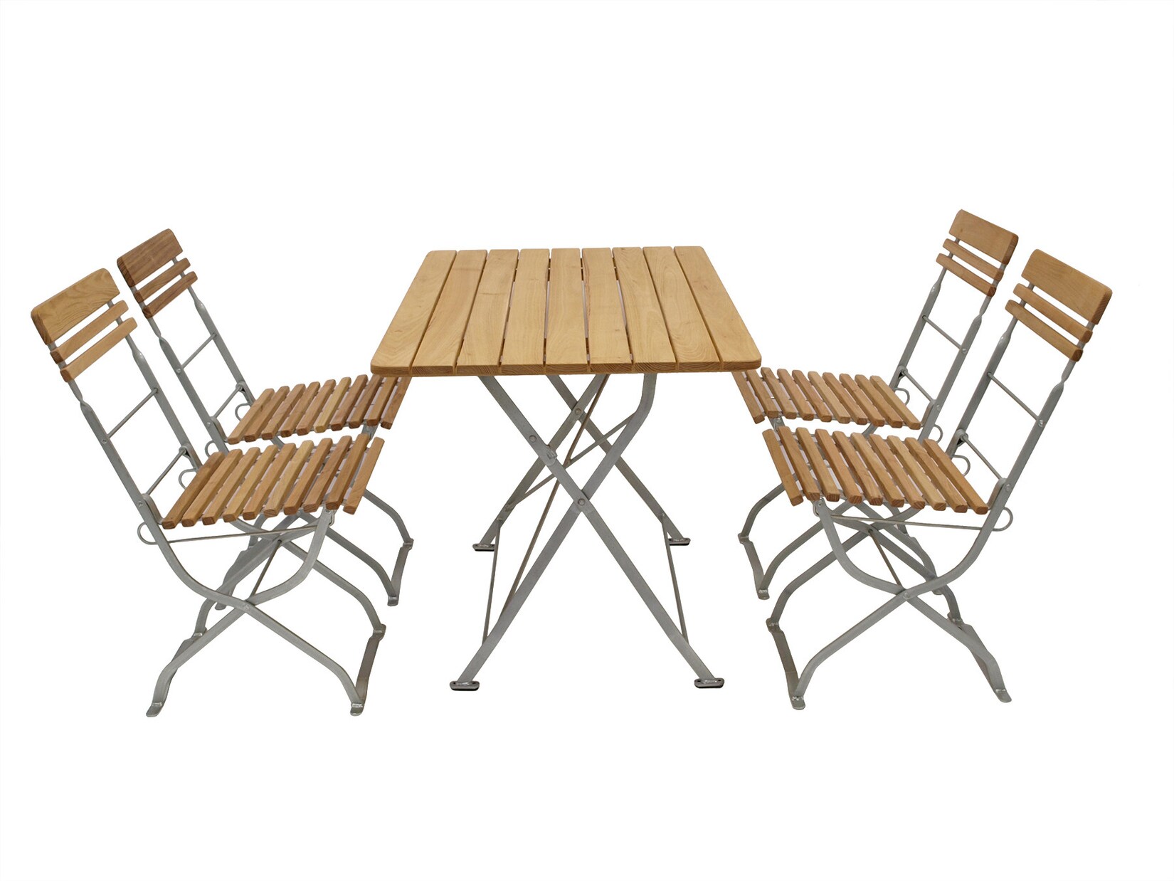 DEGAMO Biergarten – Garnitur MÜNCHEN 5-teilig (4x Stuhl, 1x Tisch 70x110cm), Flachstahl verzinkt + Robinie | 04050747090198