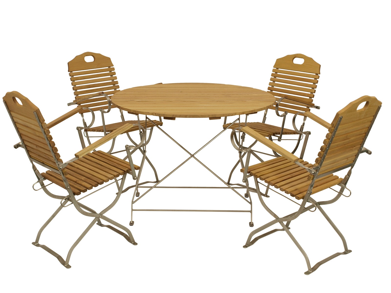 DEGAMO Kurgarten - Garnitur BAD T&Ouml;LZ 5-teilig (4x Armlehnensessel, 1x Tisch 100cm rund), Flachstahl verzinkt + Robinie, klappbar - Bild 1