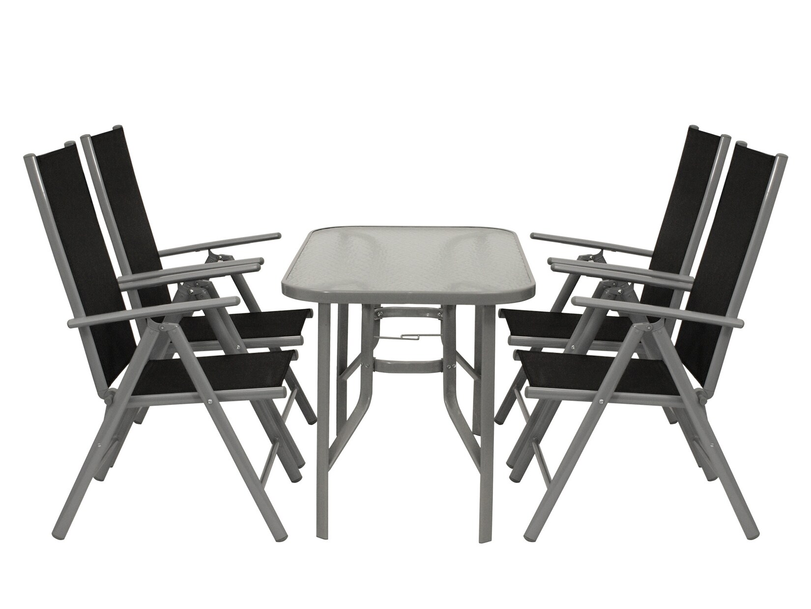 DEGAMO Gartengarnitur RAVENNA 5-teilig, Klappsessel + Glastisch 70x120cm | 04050747300341