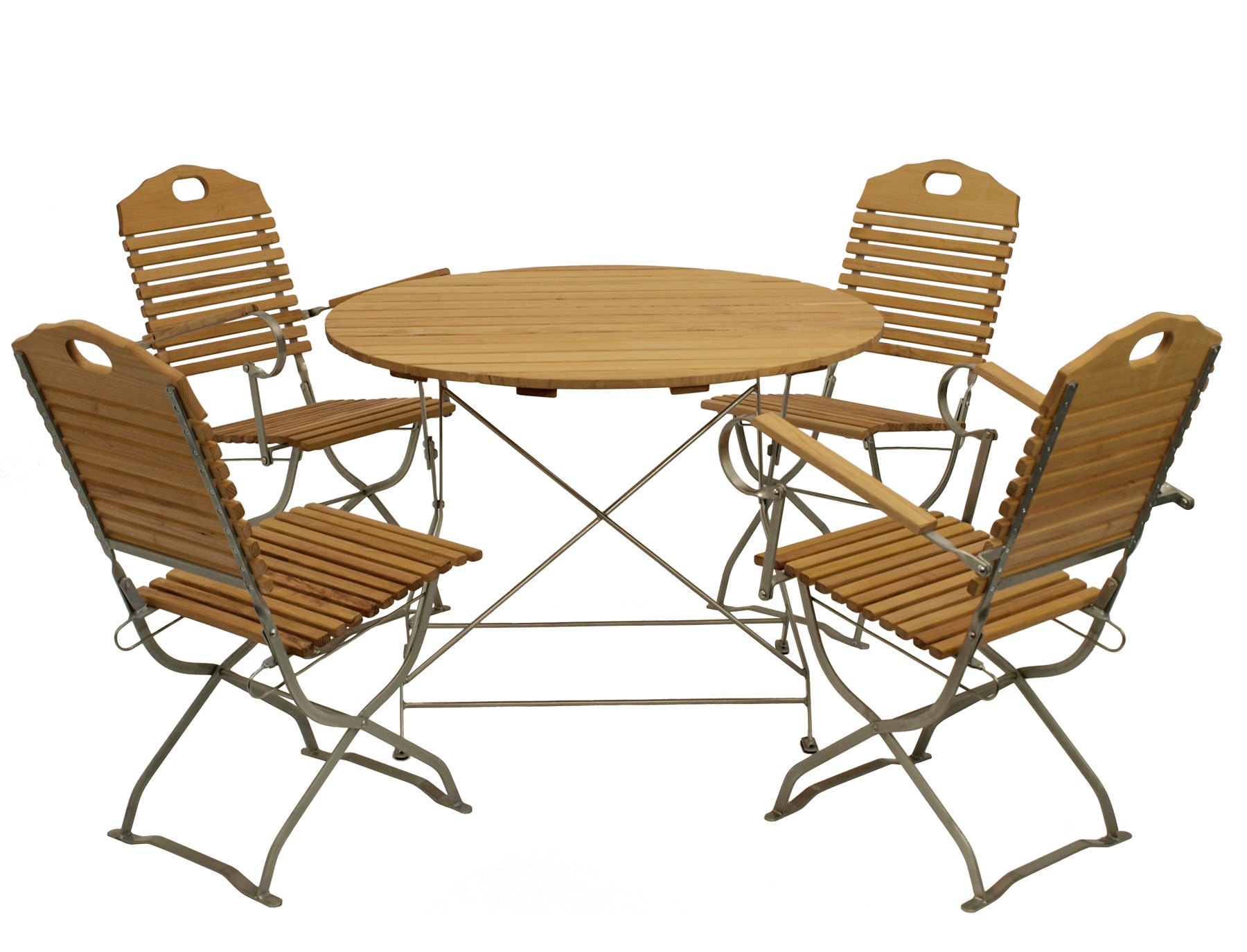 DEGAMO Kurgarten - Garnitur BAD T&Ouml;LZ 5-teilig (2x Stuhl, 2x Armlehnensessel, 1x Tisch 100cm rund), Flachstahl verzinkt + Robinie, klappbar - Bild 1