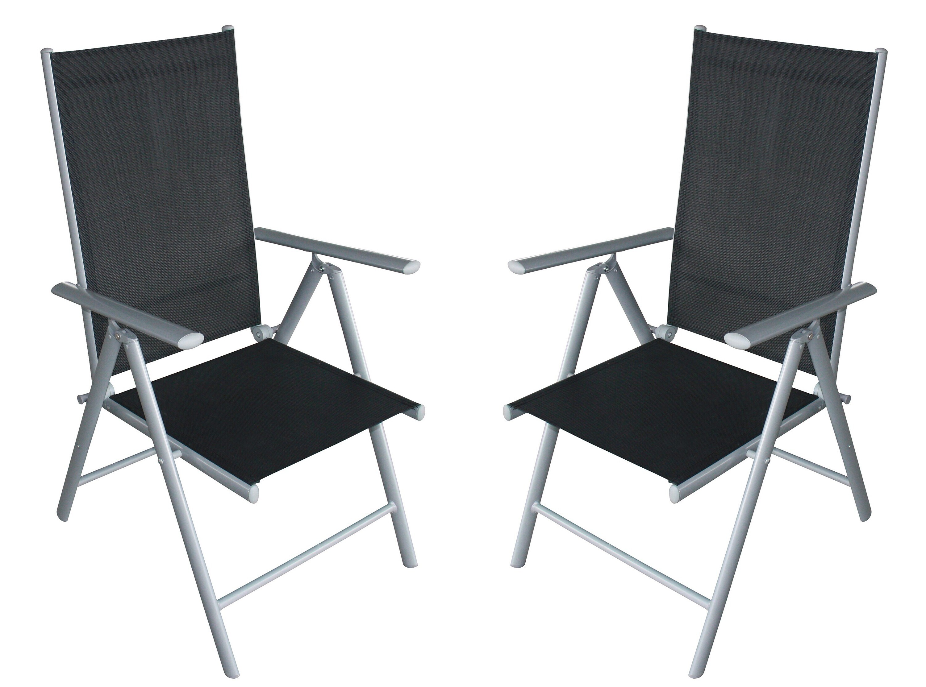 DEGAMO 2x Klappsessel RAVENNA Aluminium silbergrau + Kunstgewebe schwarz (4-er Set) - Bild 1