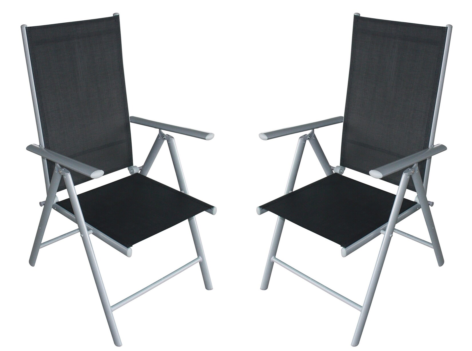 DEGAMO 2x Klappsessel RAVENNA Aluminium silbergrau + Kunstgewebe schwarz (4-er Set) | 04050747461141