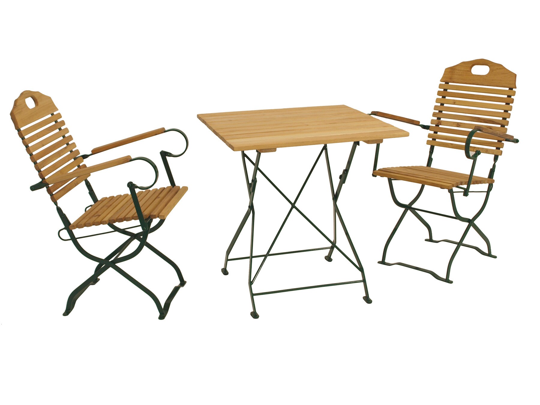 DEGAMO Kurgarten Garnitur BAD T&Ouml;LZ 3-teilig, Flachstahl gr&uuml;n + Robinie, klappbar - Bild 1