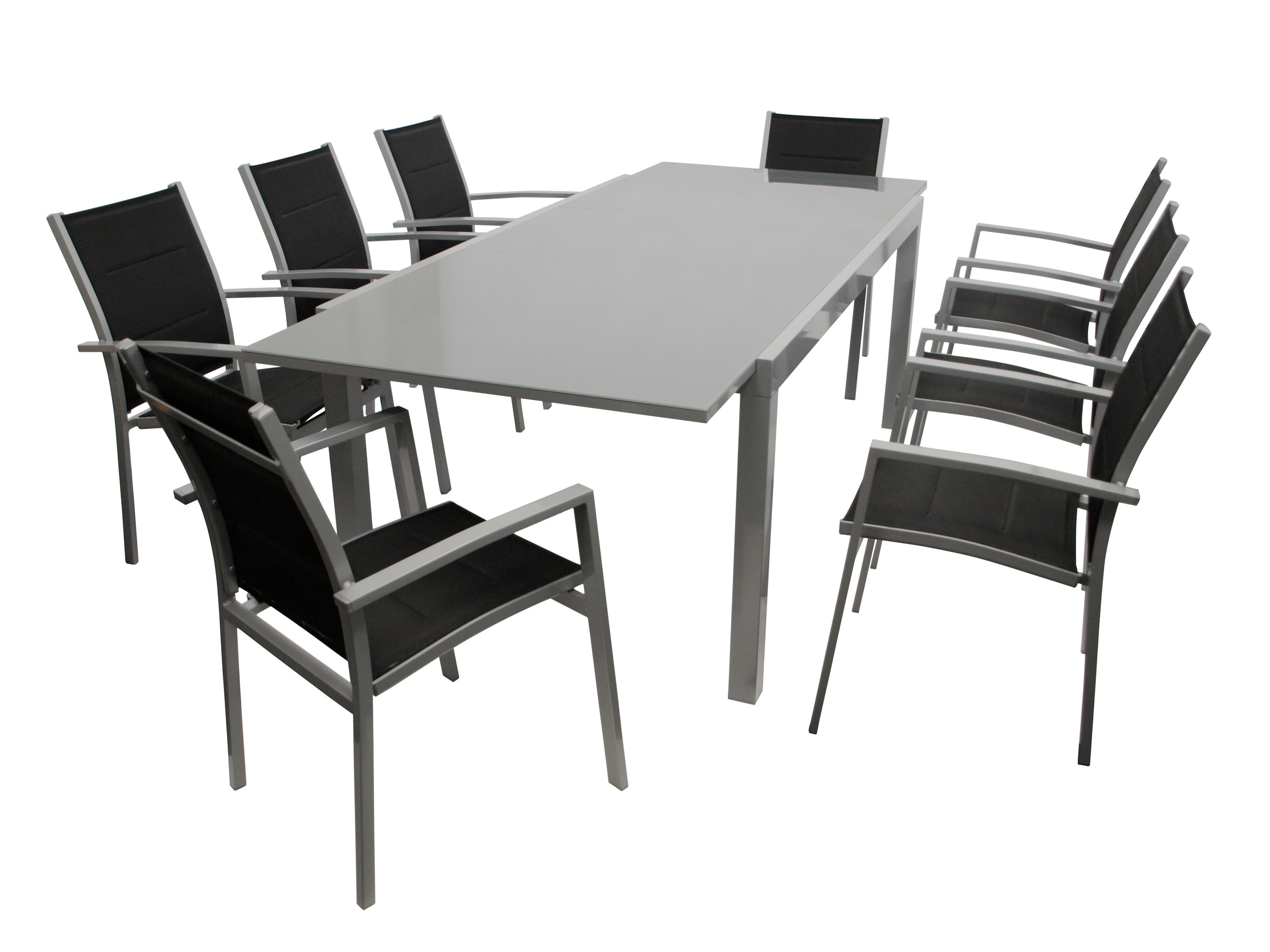 DEGAMO Garnitur MARINA 9-teilig, Aluminium silbergrau + Kunstgewebe schwarz - Bild 1