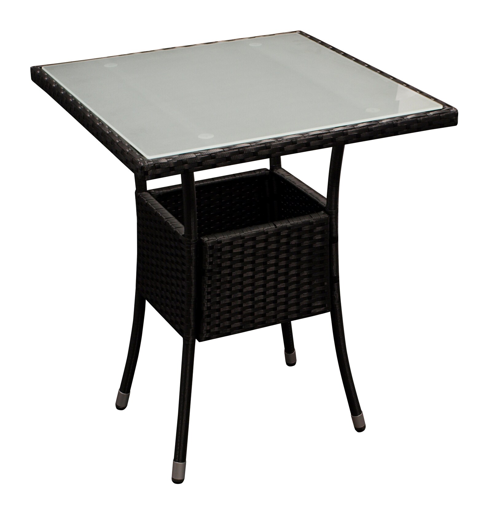 DEGAMO Tisch PIENZA 60x60cm, Metall + Polyrattan schwarz, Platte Glas | 04050747225637