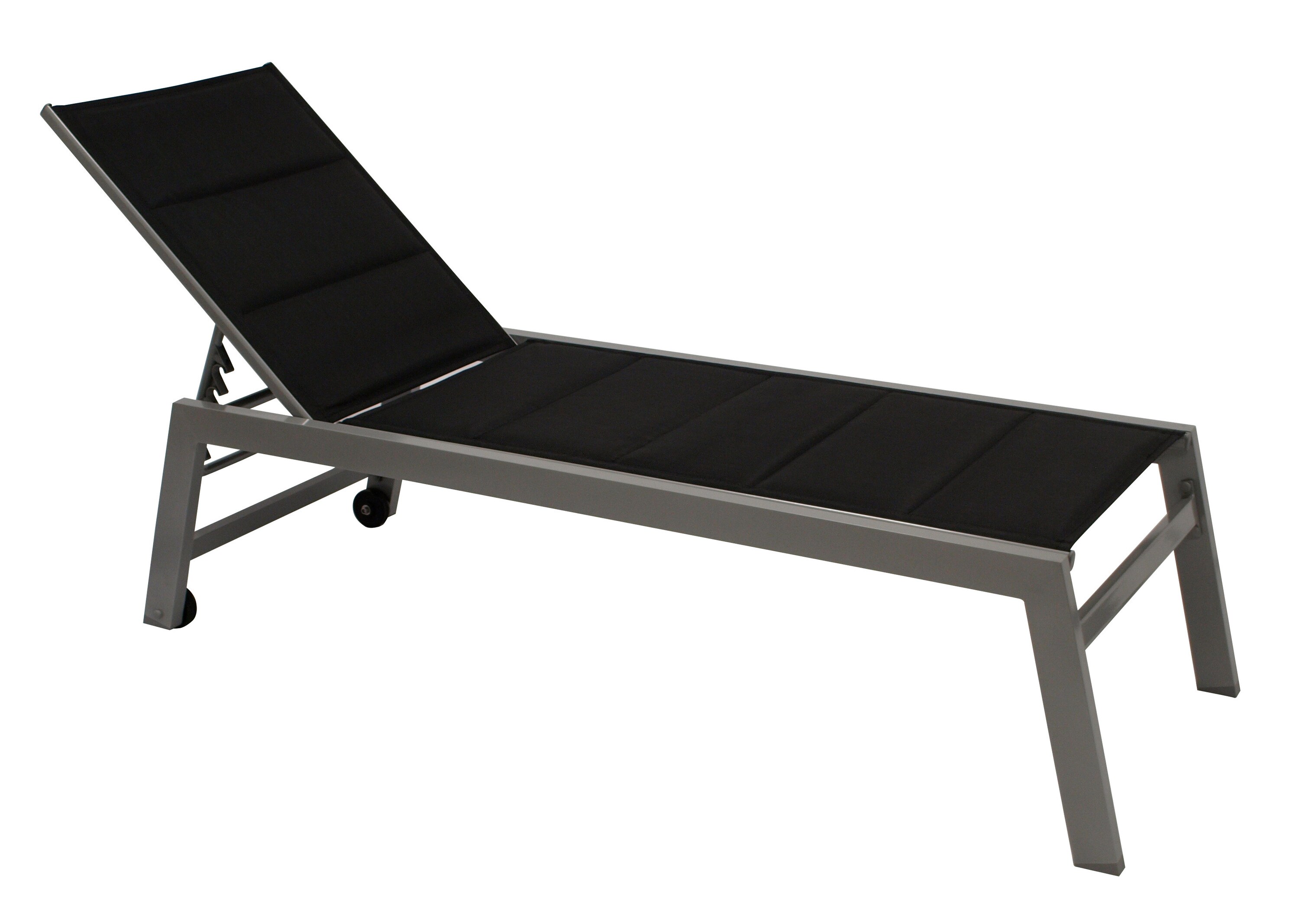 DEGAMO Rollenliege GIRONA extra hoch, Aluminium silber + Textilgewebe gepolstert schwarz - Bild 1