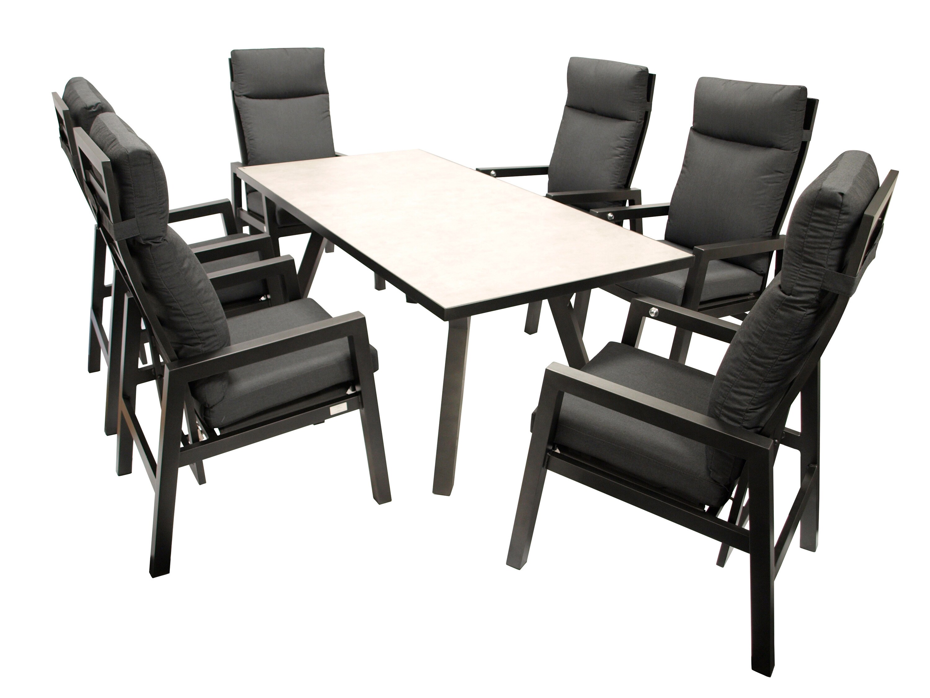 DEGAMO Garnitur MANCIANO 7-teilig, Aluminium dunkelgrau, mit Polstern, Tischplatte hellgrau - Bild 1