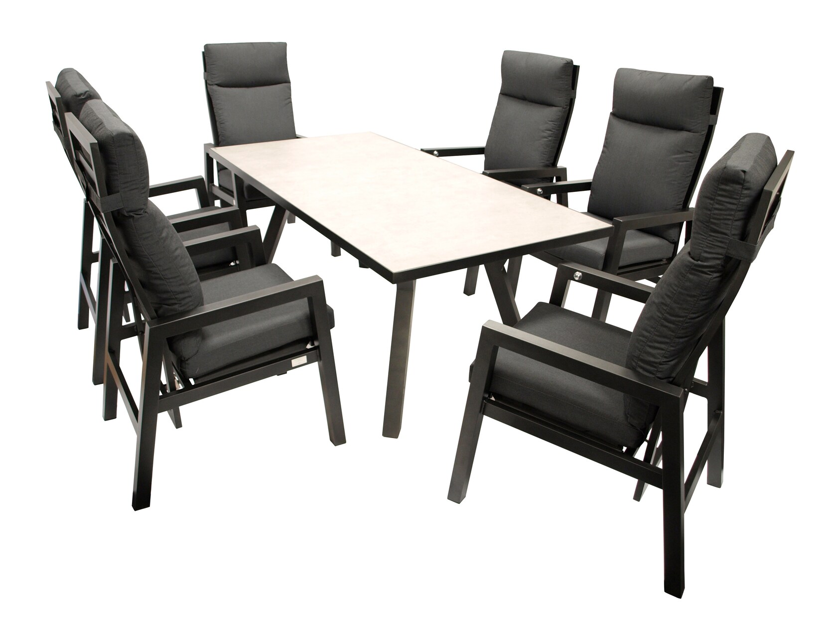 DEGAMO Garnitur MANCIANO 7-teilig, Aluminium dunkelgrau, mit Polstern, Tischplatte hellgrau | 04050747310999