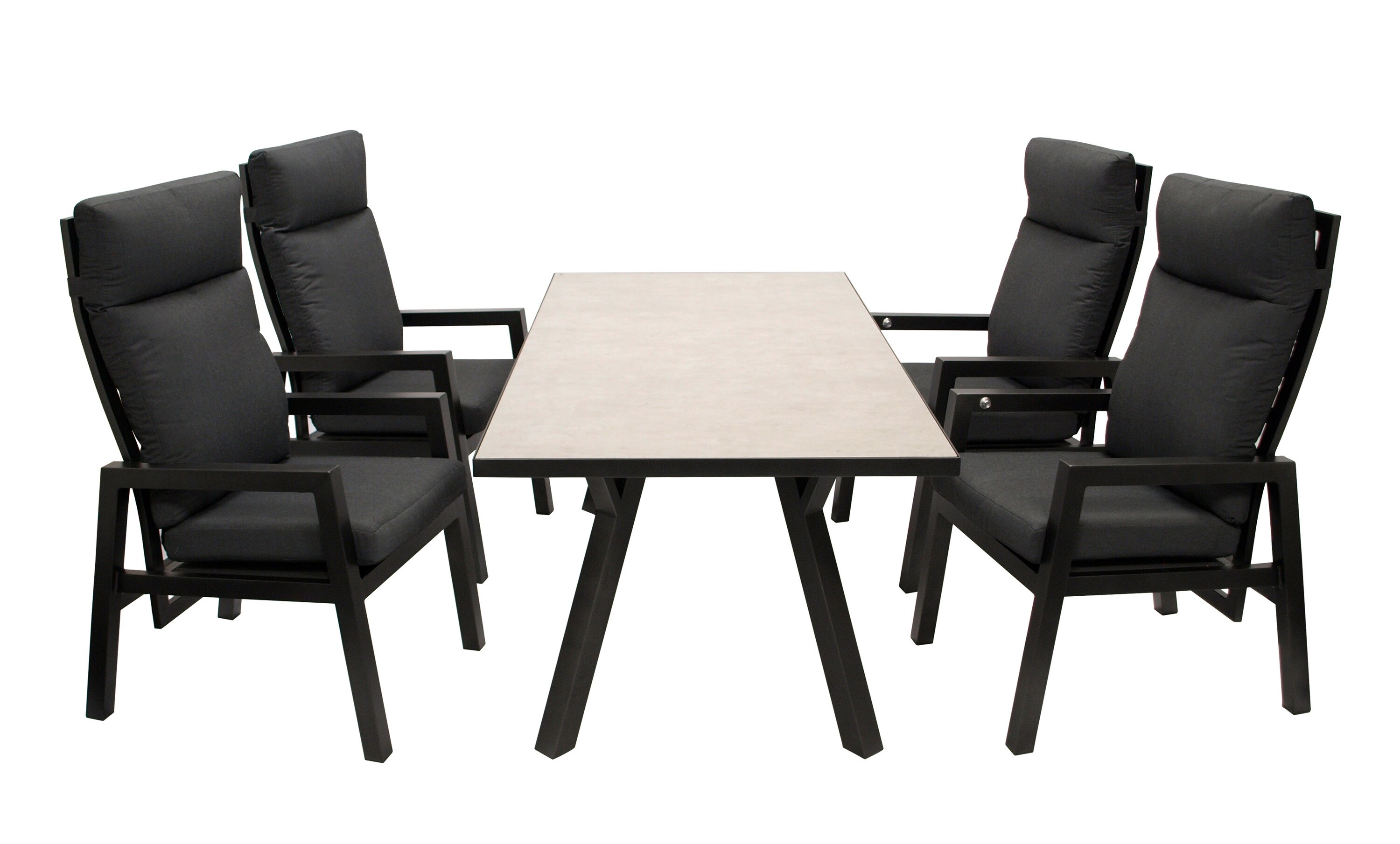 DEGAMO Garnitur MANCIANO 5-teilig, Aluminium dunkelgrau, mit Polstern grau, Tisch hellgrau - Bild 1