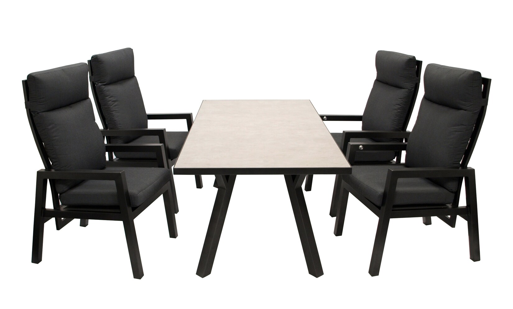 DEGAMO Garnitur MANCIANO 5-teilig, Aluminium dunkelgrau, mit Polstern grau, Tisch hellgrau | 04050747300990