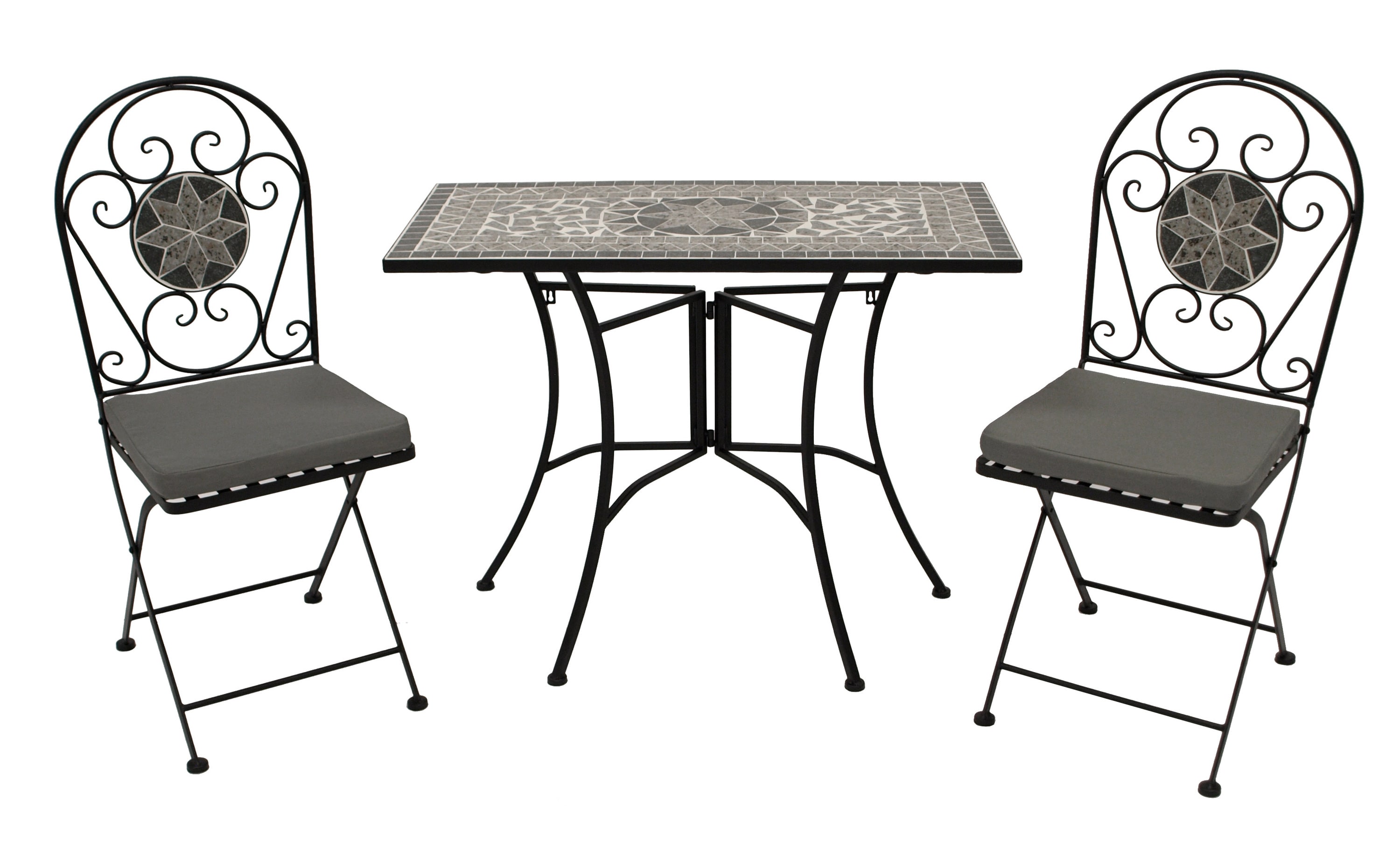 DEGAMO Balkonset SIENA 3-teilig, Eisen schwarz + Mosaik grau/weiss - Bild 1