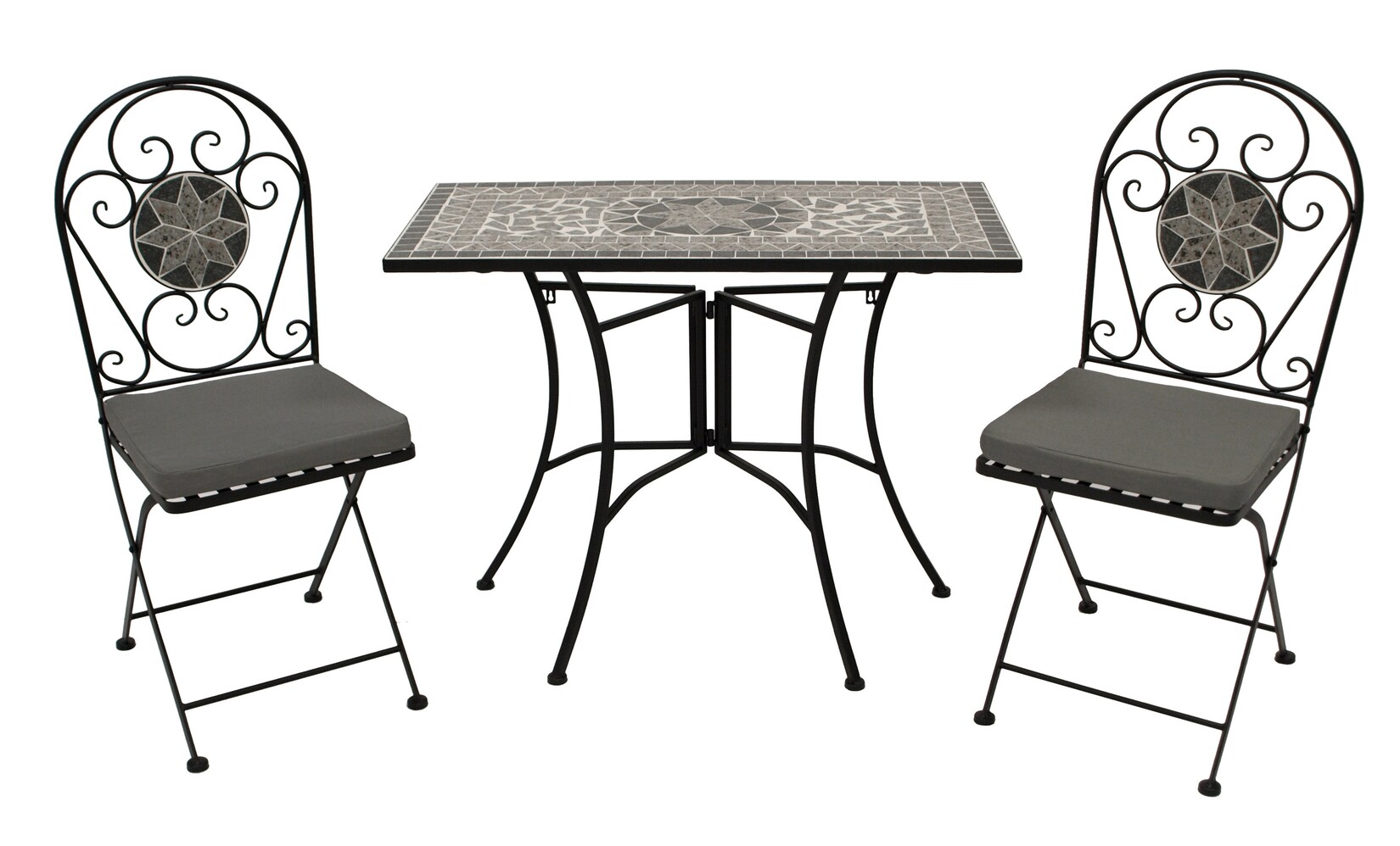 Balkonset SIENA 3-teilig, Eisen schwarz + Mosaik grau/weiss