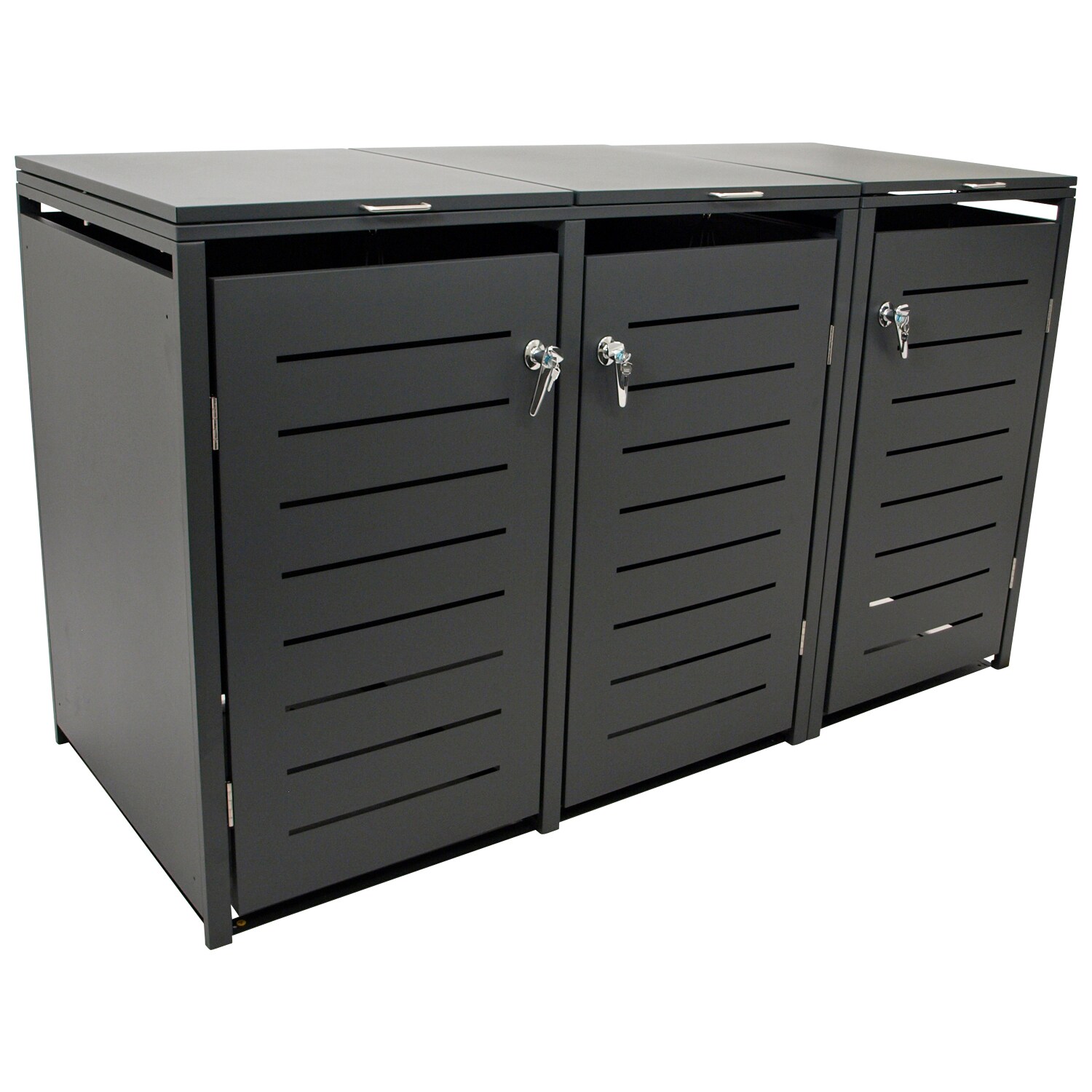 DEGAMO Mülltonnenbox 200x80x116cm für 3x Tonnen 120 und 240 Liter, Stahl anthrazit | 04050747101832