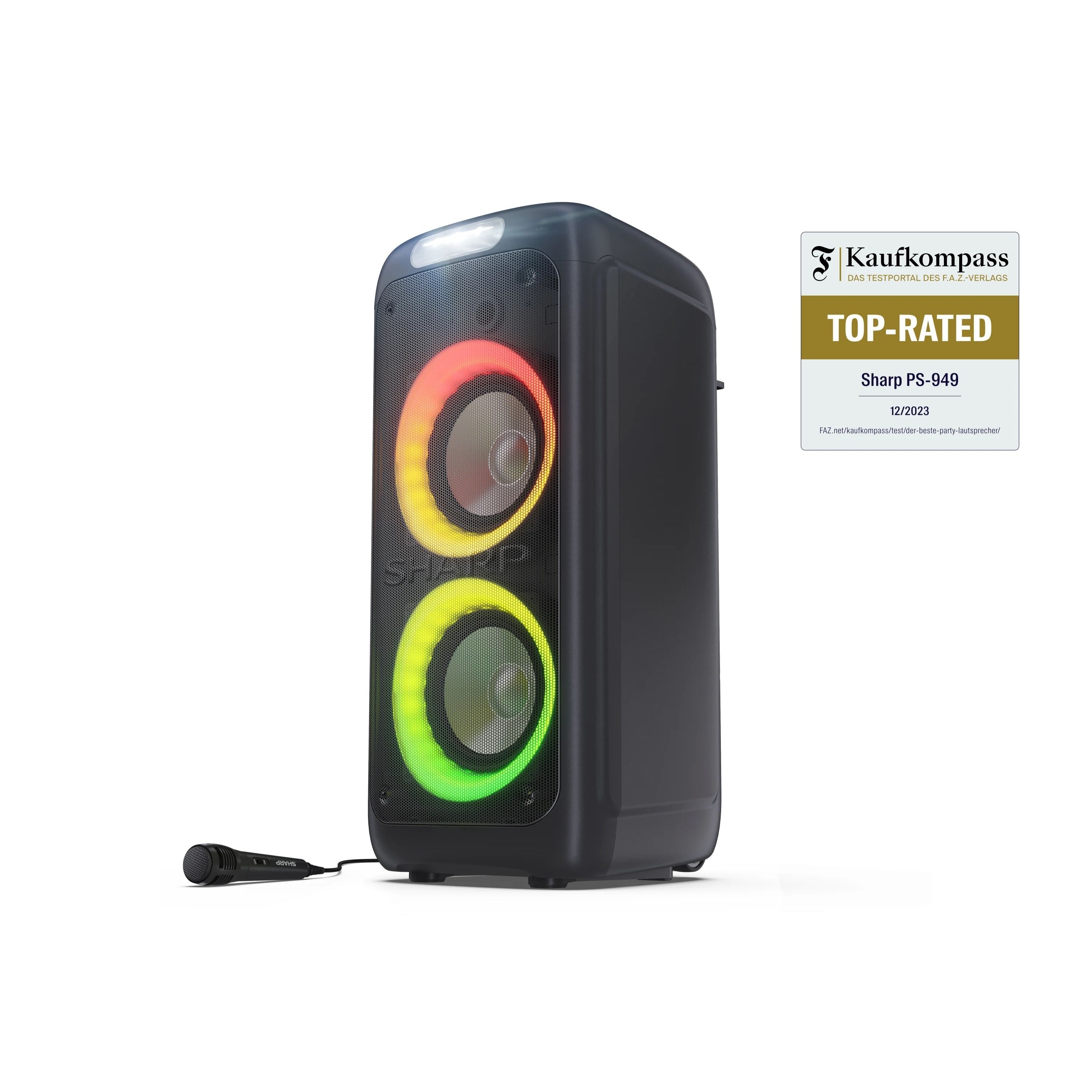 SHARP PS-949 &ndash; Party Lautsprecher 200W mit Bluetooth, Disco-Lichtern & DJ-Effekten &ndash; Mikrofon-/Gitarren-Eing&auml;nge, USB - Bild 1