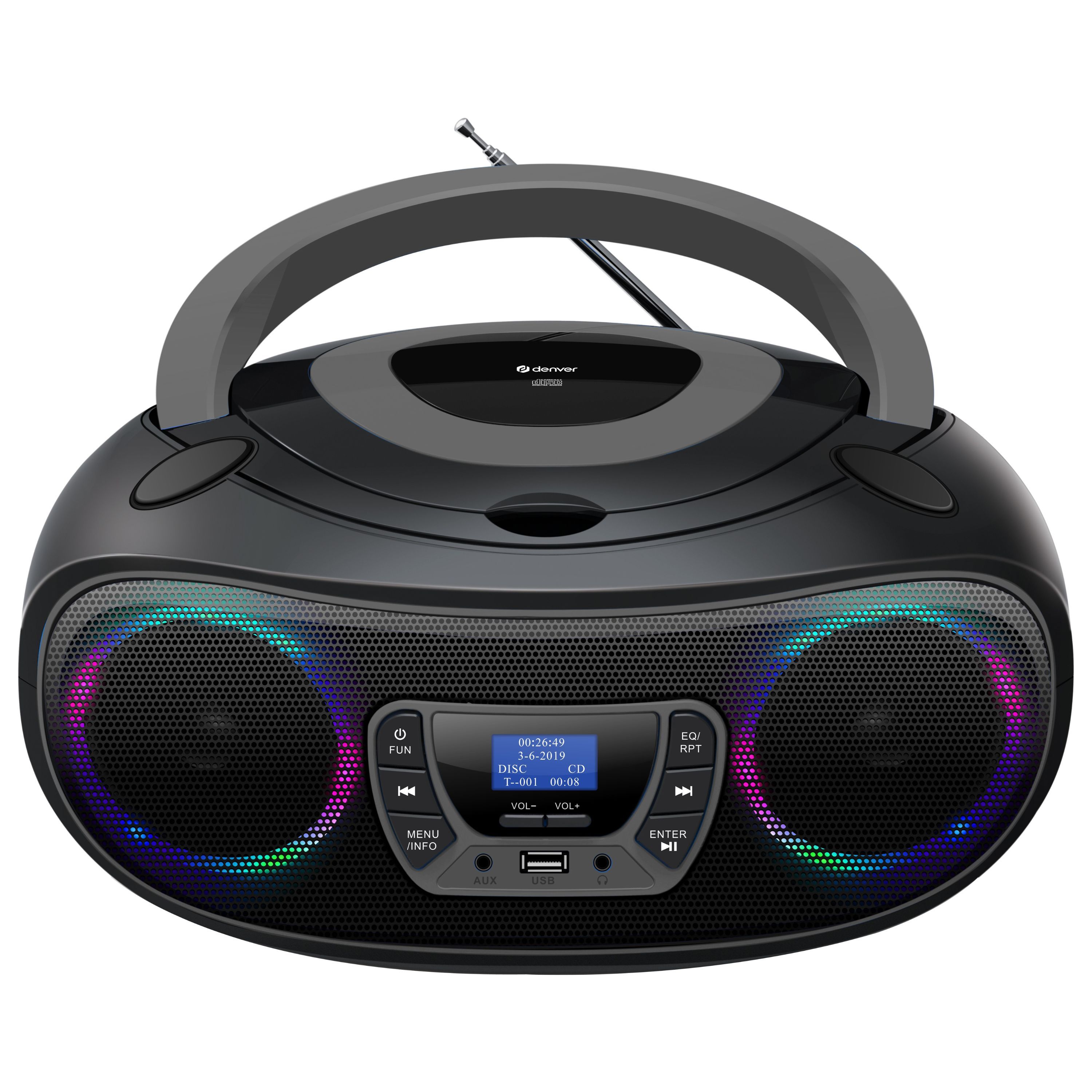 DENVER TDB-212GR Retro-Boombox: DAB+/FM, Bluetooth, USB, CD, AUX, MP3, LCD, Stereo mit Lichteffekten - Bild 1