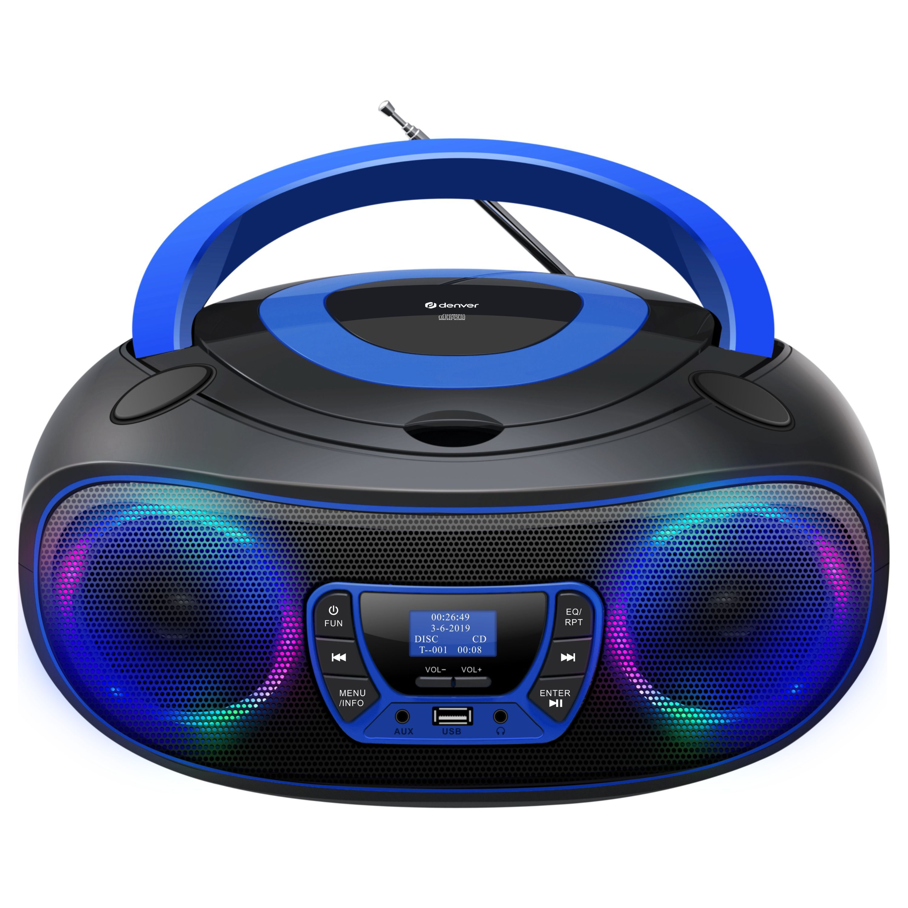 DENVER TDB-212BU Retro-Boombox: DAB+/FM, Bluetooth, USB, CD, AUX, MP3, LCD, Stereo mit Lichteffekten - Bild 1