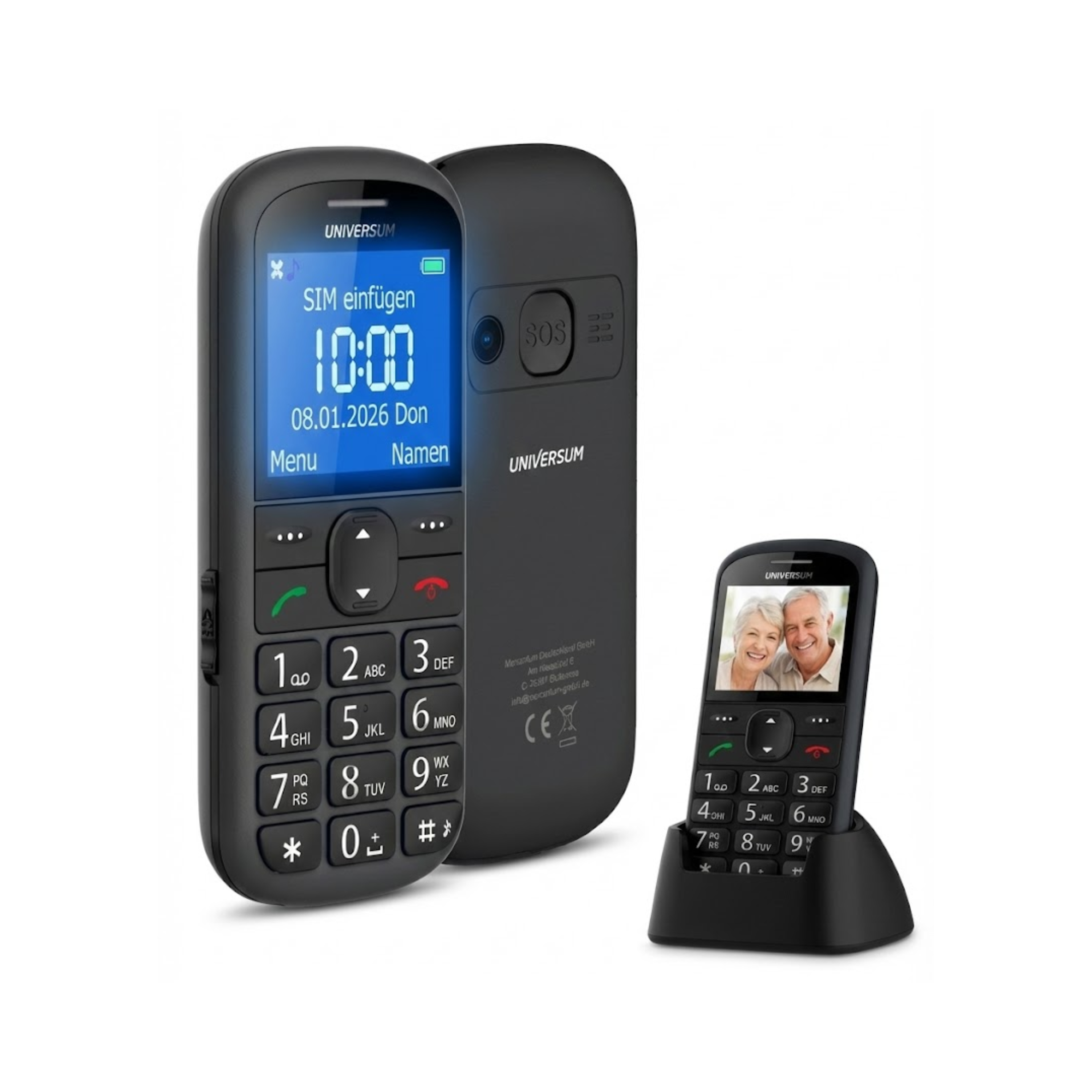 UNIVERSUM W60-C - Seniorenhandy ohne Vertrag mit gro&szlig;en Tasten - Ladestation, Notruftaste, gro&szlig;es Display, 900mAh Akku - Bild 1