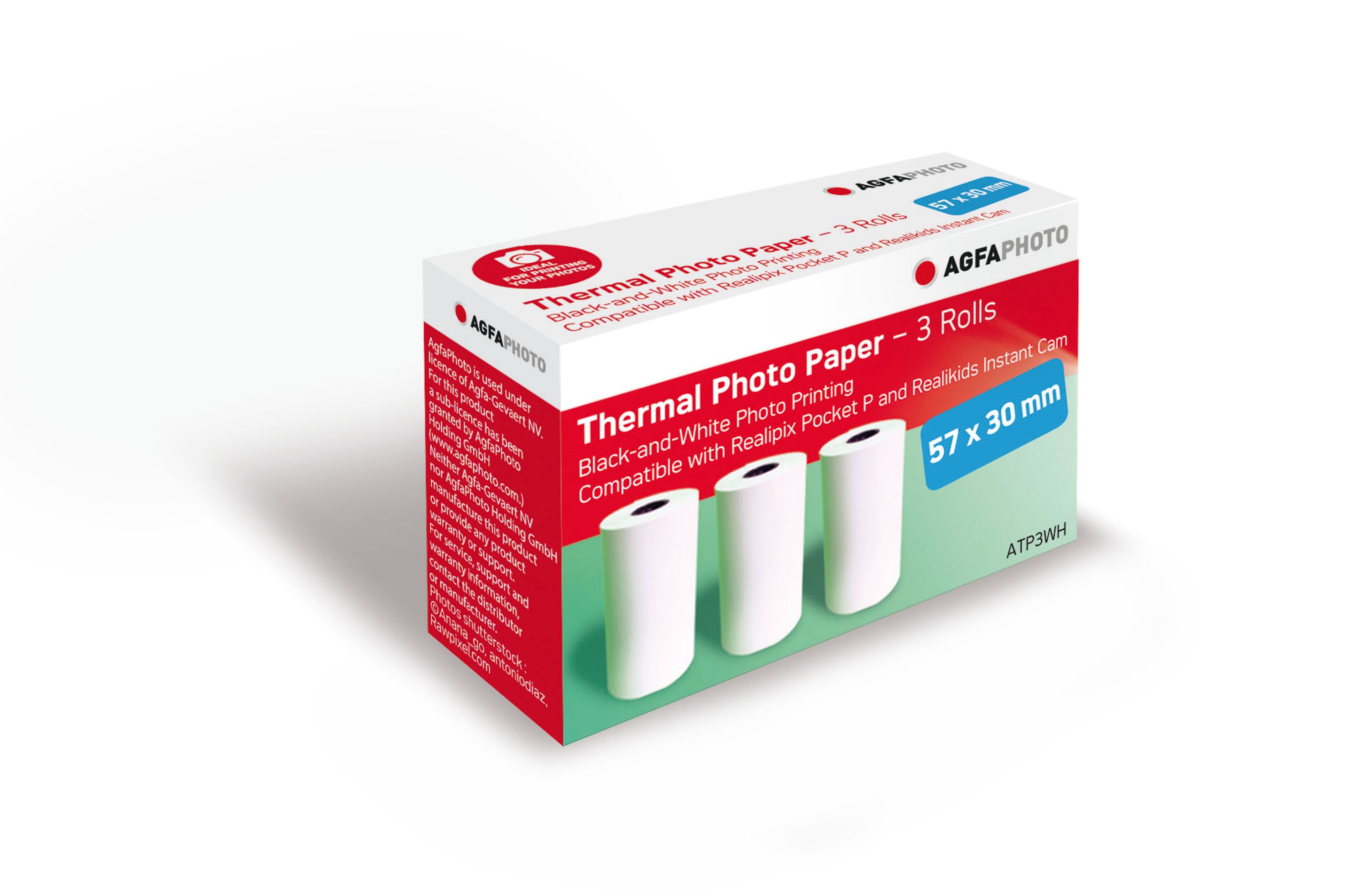 AgfaPhoto ATP3WH Thermopapier 57x30 mm &ndash; 3 Rollen kompatibel mit Realipix Pocket P & Realikids Instant Cam - Bild 1
