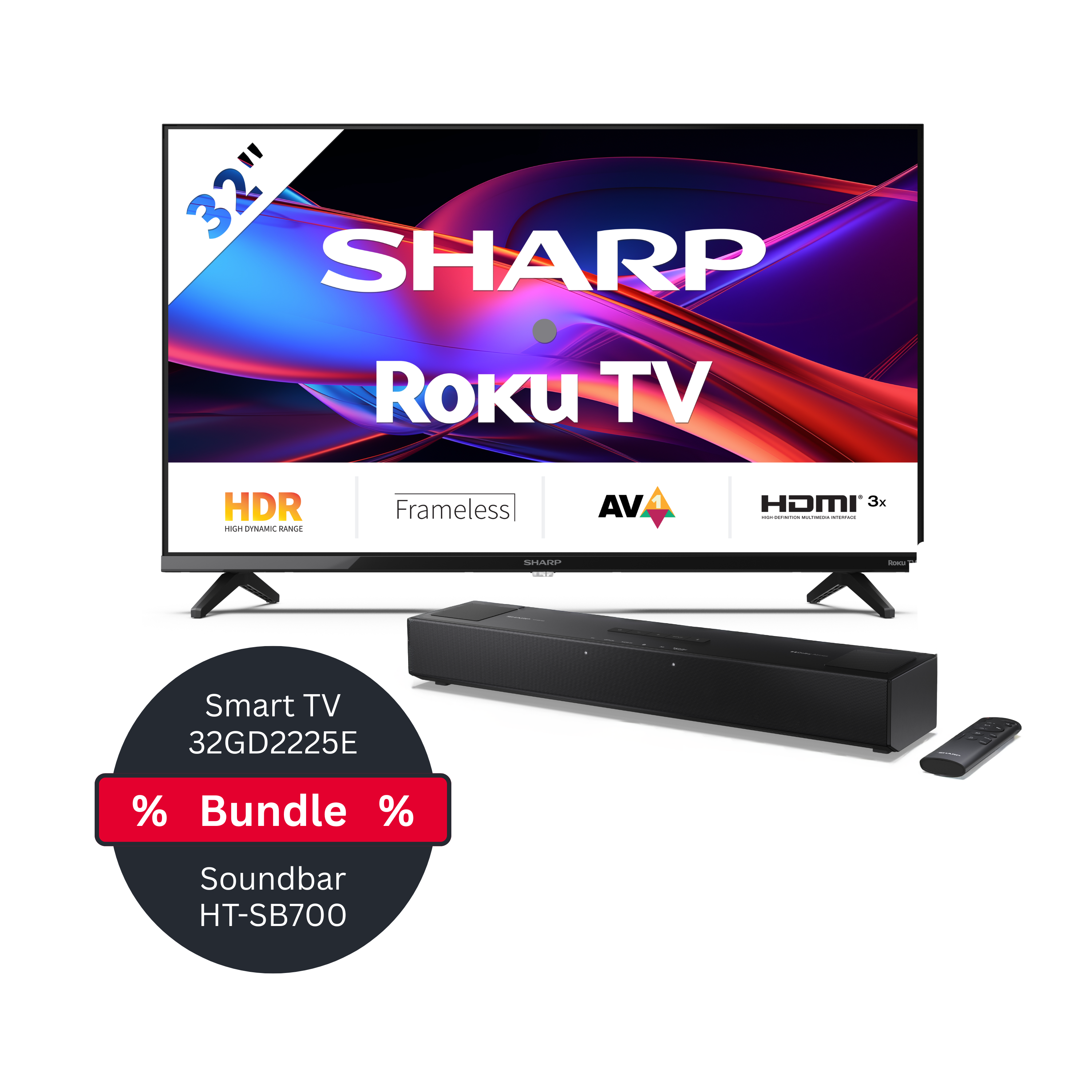 SHARP 32GD2225E+HT-SB700 Bundle - 32 Zoll Smart TV (81 cm) Roku TV plus Dolby Atmos Soundbar (2.0.2) mit Bluetooth - Bild 1