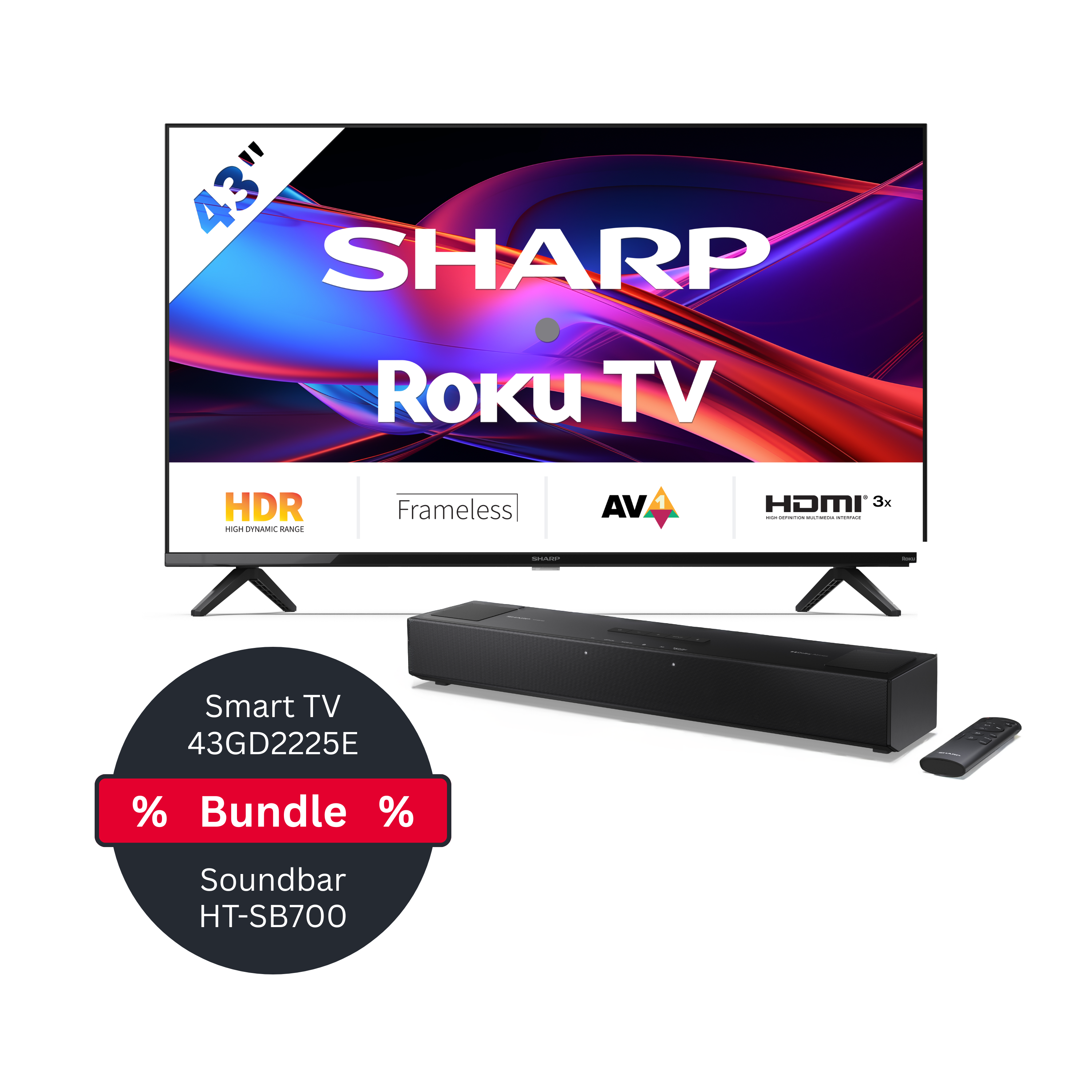 SHARP 43GD2225E+HT-SB700 Bundle - 43 Zoll Smart TV (108 cm) Roku TV plus Dolby Atmos Soundbar (2.0.2) mit Bluetooth - Bild 1