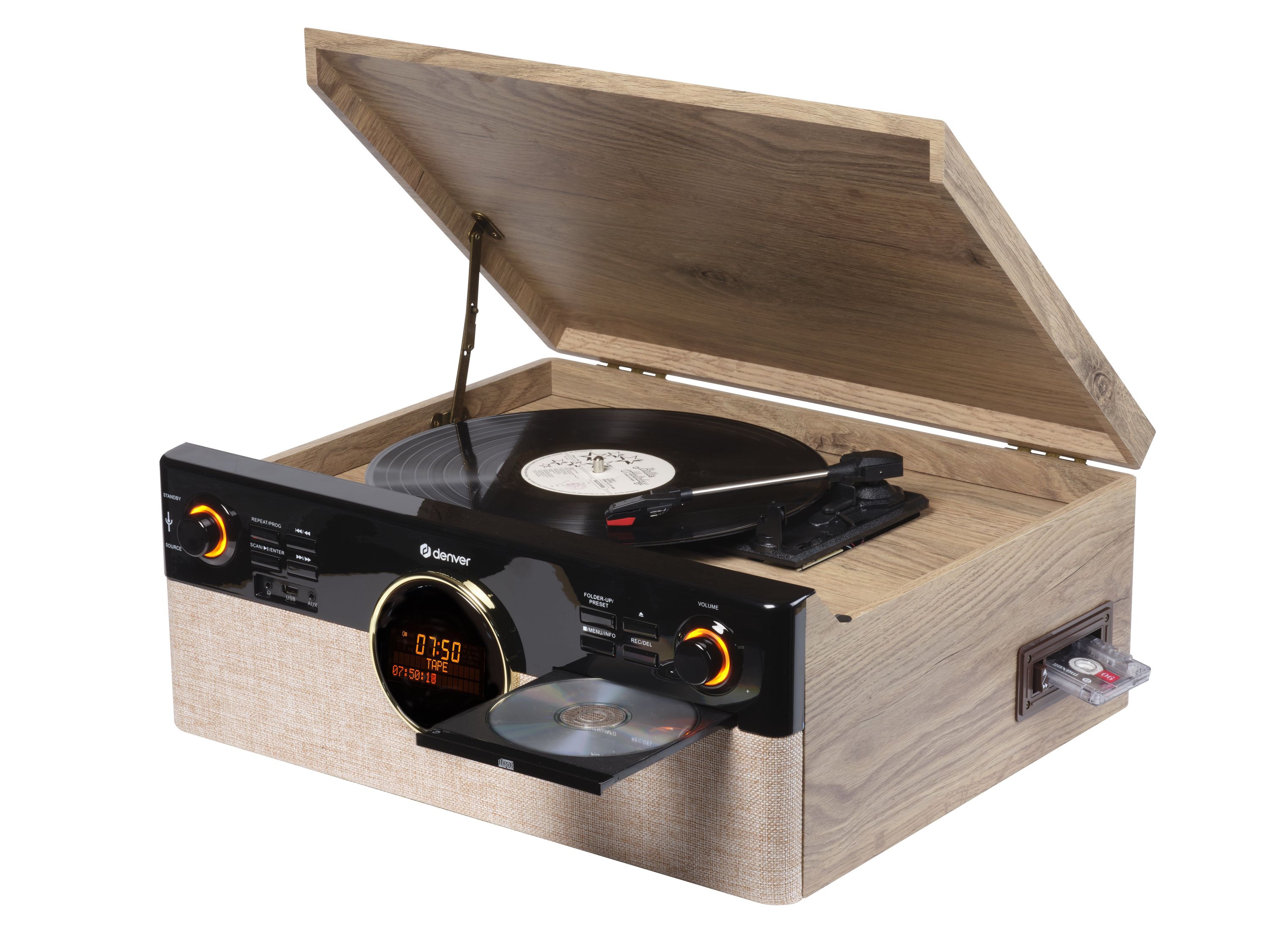 Denver MRD-180 - Retro Musikcenter Kompaktanlage Plattenspieler Lautsprecher Bluetooth DAB+/FM Radio CD-Player Kassette - Bild 1