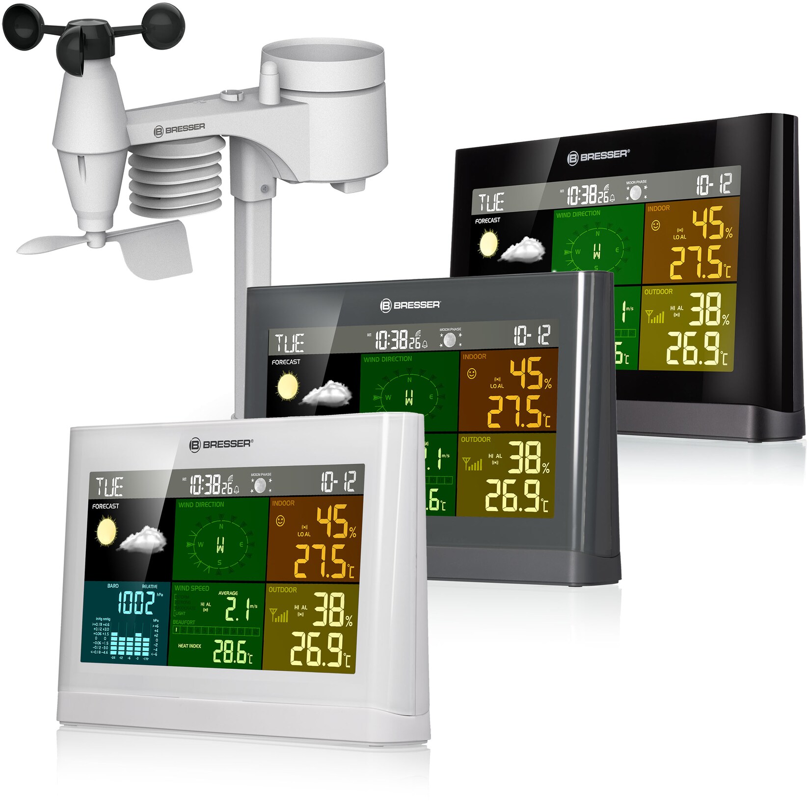 BRESSER 5-in-1 Comfort Wetterstation mit Farbdisplay Farbe: weiss | 04007922067506
