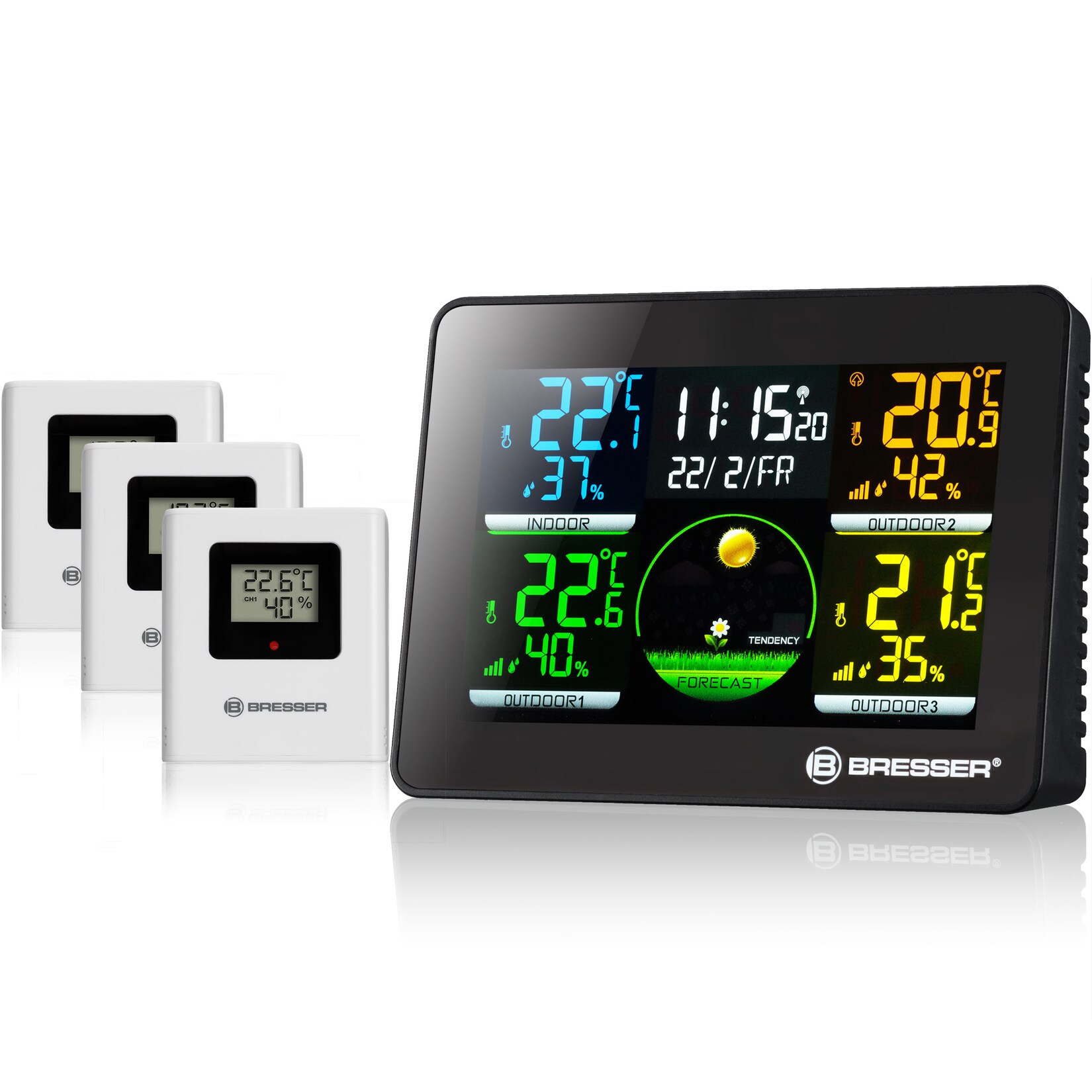 BRESSER Thermo Hygro Quadro NLX – Thermo-Hygrometer mit 3 Außensensoren | 04007922060101