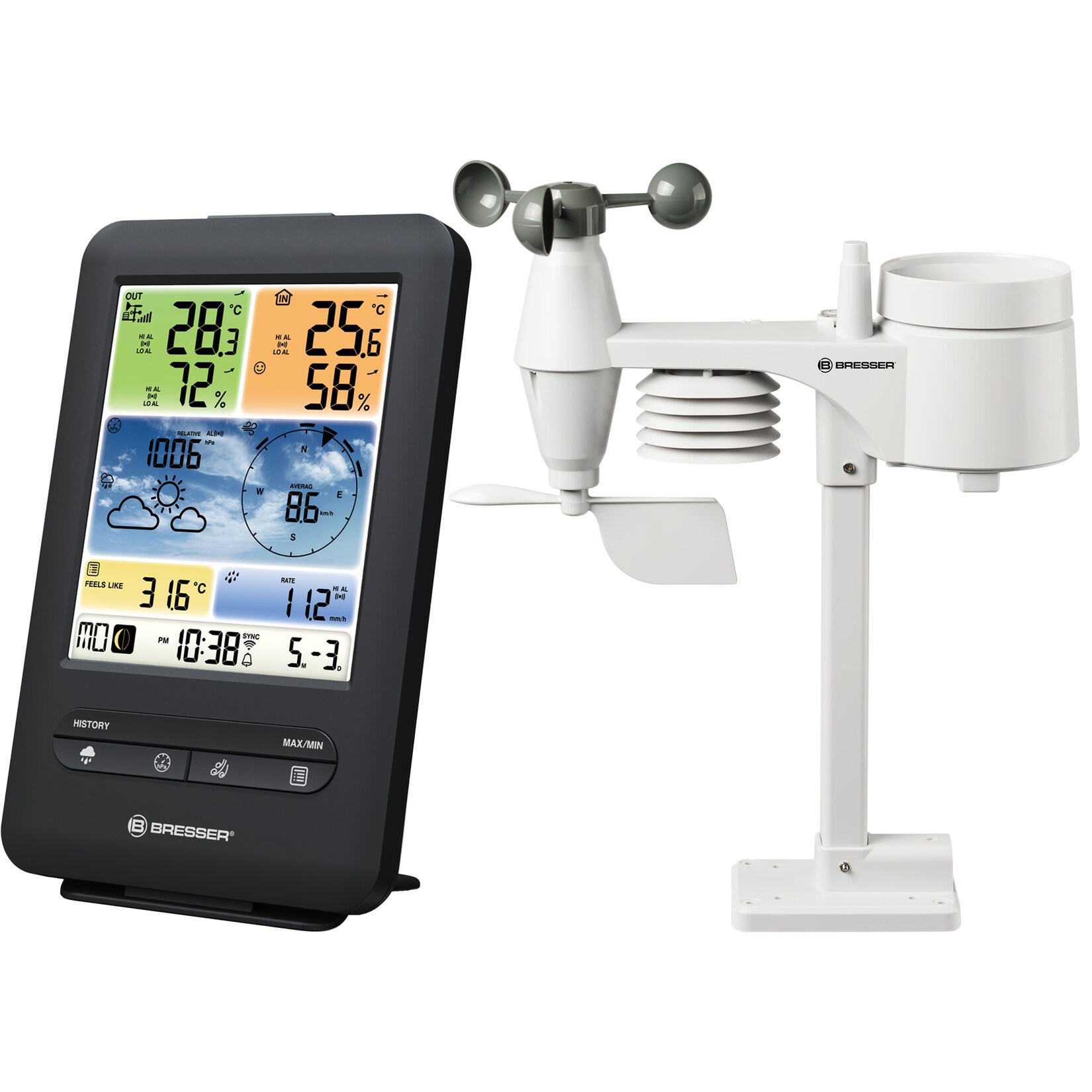BRESSER WLAN-Farbwetterstation mit 5-in-1-Profi-Sensor V | 04007922060705