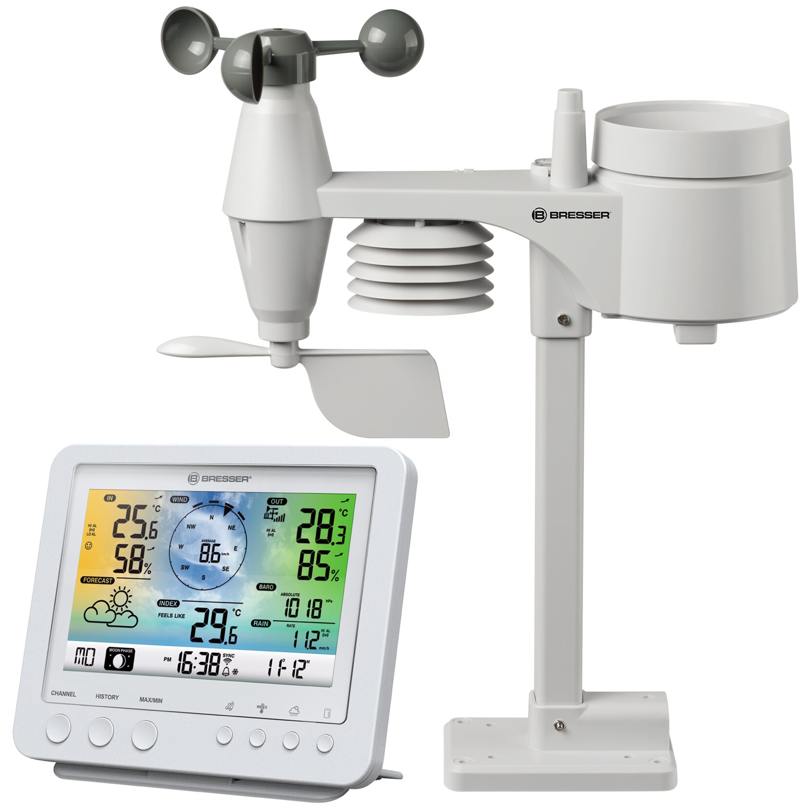 BRESSER WLAN-Farbwetterstation mit 5-in-1-Profi-Sensor weiß | 04007922064307