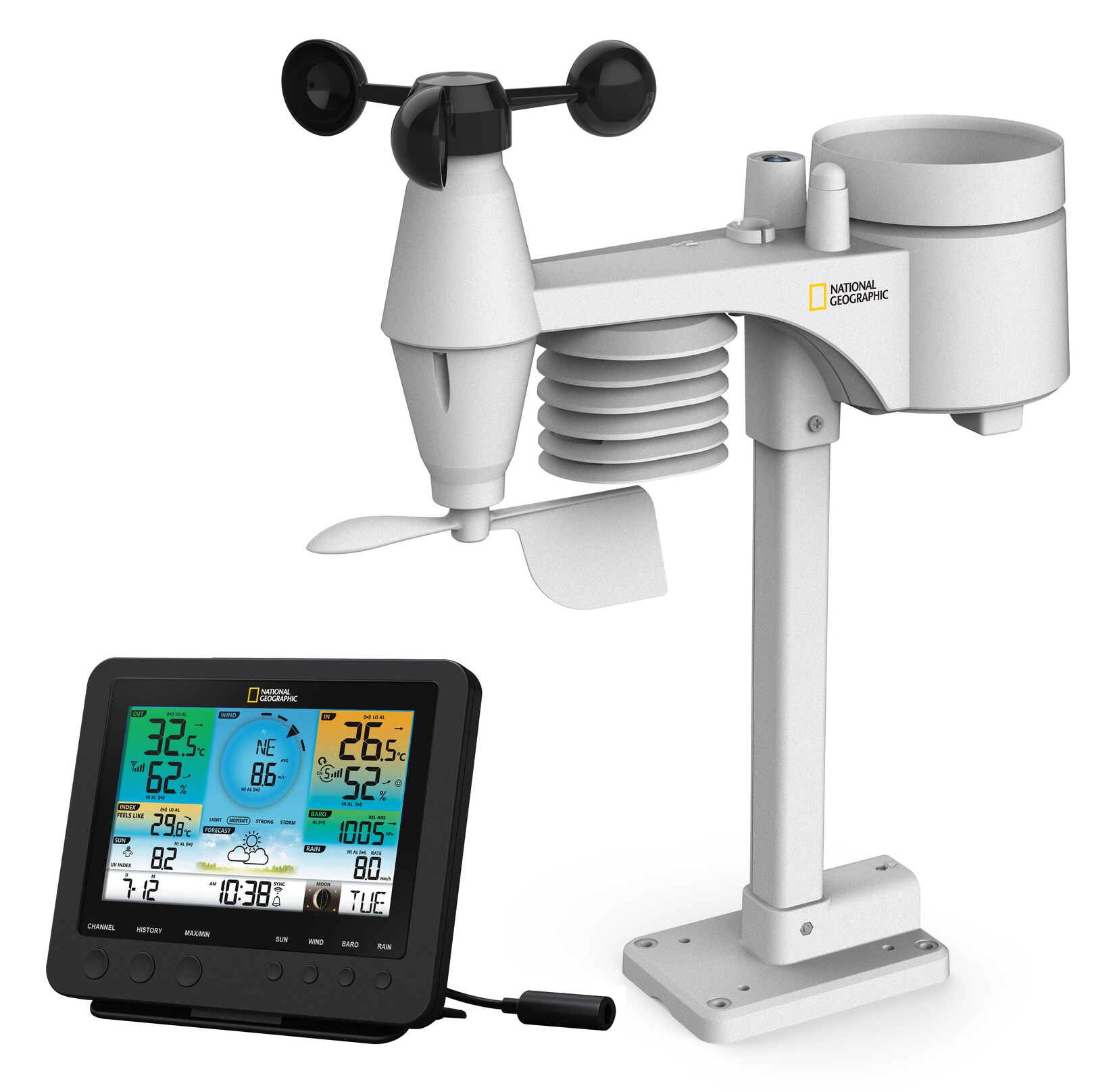 NATIONAL GEOGRAPHIC WLAN-Farbwetterstation mit 7-in-1-Profi-Sensor | 04007922069197