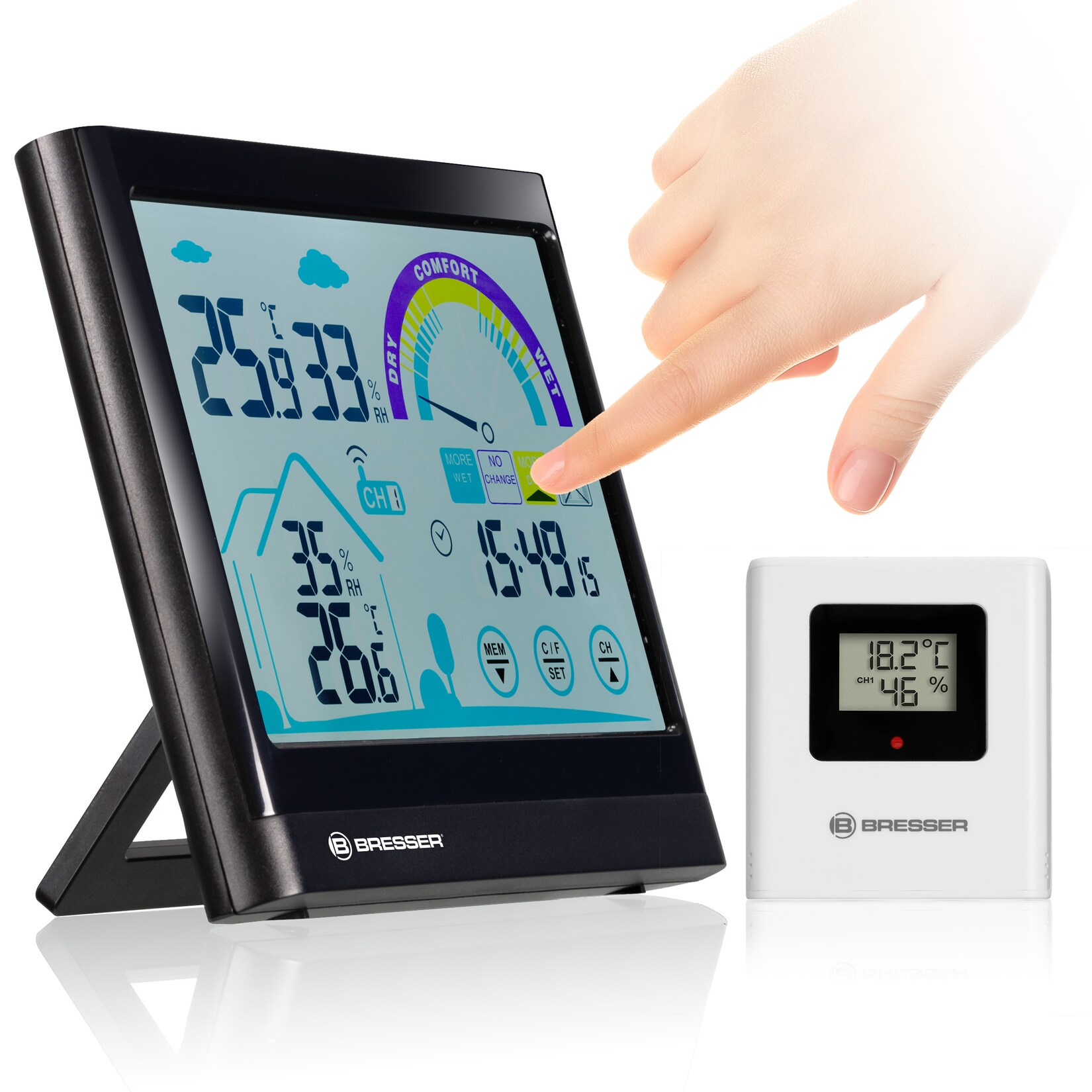 BRESSER VentAir Thermo-Hygrometer mit Touchscreenfunktion und Lüftungsempfehlung | 04007922069937