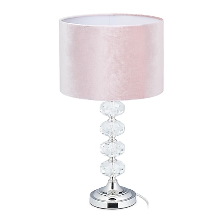 relaxdays Tischlampe Kristall und Samt in Rosa - Bild 1