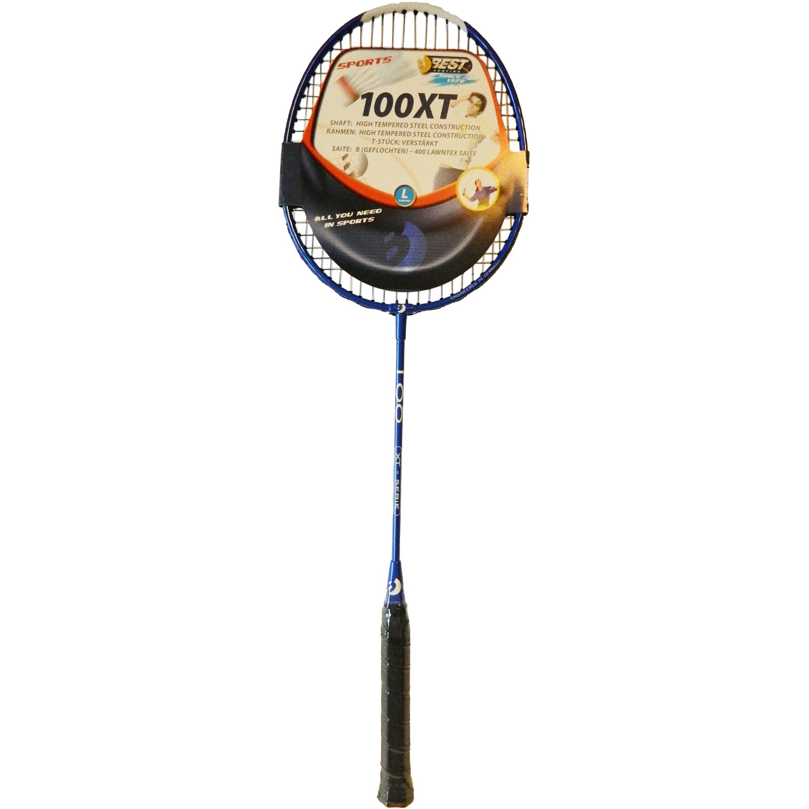 Best Sporting Badminton Schl&auml;ger 100 XT I Griffband Badmintonschl&auml;ger I Schaft und Rahmen aus geh&auml;rtetem Stahl I Verst&auml;rktes T-St&uuml;ck I Badminton Racket - Bild 1