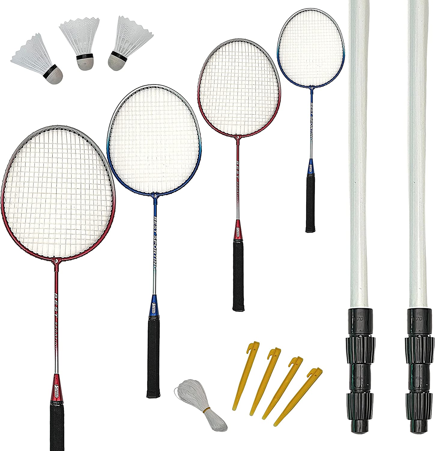 Best Sporting Federball Set Erwachsene und Kinder I Badminton Set bestehend aus Netz, 4 Schl&auml;gern, 3 Badmintonb&auml;llen und Tasche I Federball Set Kinder I Badminton Netz und Schl&auml;ger f&uuml;r den Garten - Bild 1
