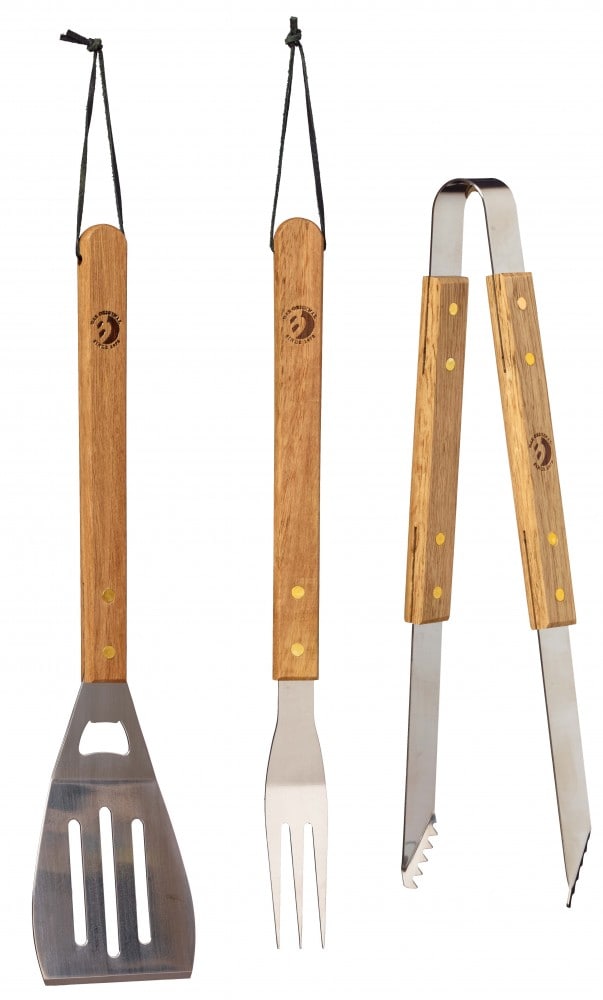 Best Sporting Grillbesteck Set 3-teilig Holzgriffe I Grillgabel, Grillwender, Grillzange EdelstahI - Bild 1