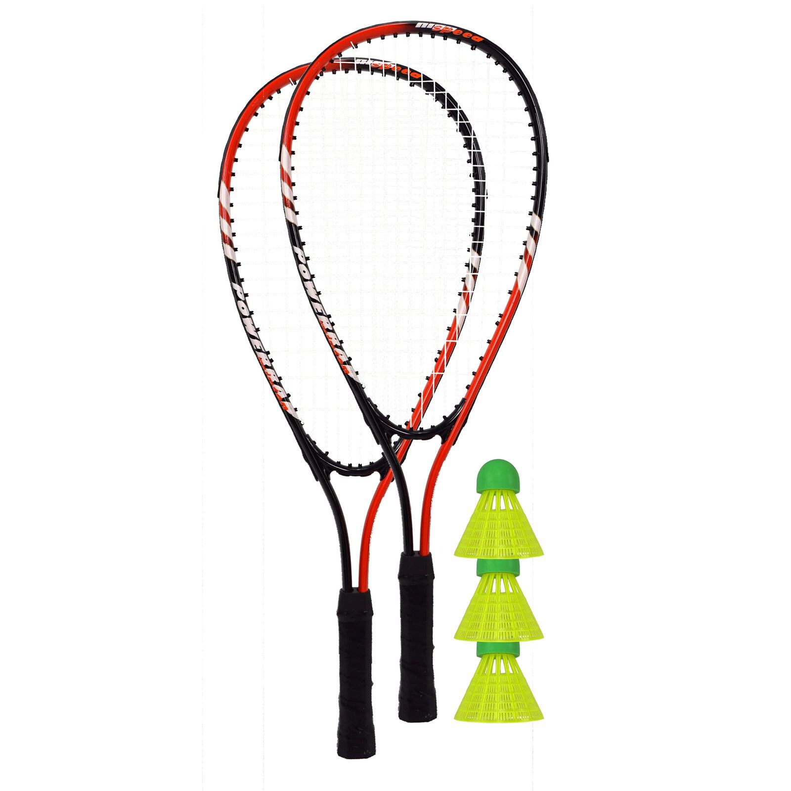 Best Sporting Power Badminton-Set I Federball-Set mit 2 Badminton-Schläger orange/schwarz & 3 neongelbe Badminton-Bälle I Speed-Badminton Set Erwachsene & Kinder inkl. Tragetsche I Badminton-Zubehör