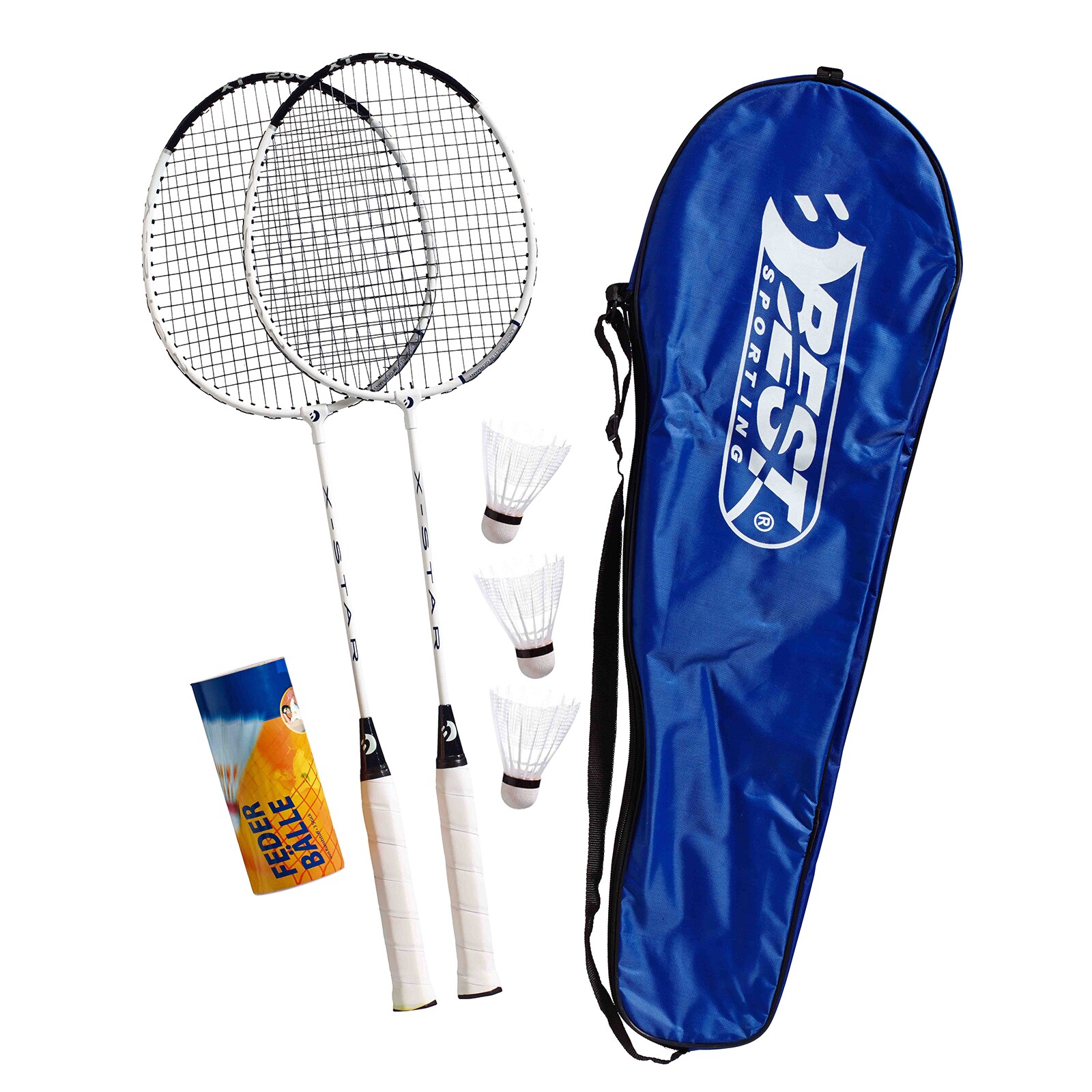 Best Sporting Badminton Schl&auml;ger Set 200 XT mit B&auml;llen I 2 Federballschl&auml;ger mit 3 Federb&auml;llen I Leichte Badmintonschl&auml;ger 108 g I Federball Schl&auml;ger mit Lawntex Saiten I inkl. Tragetasche - Bild 1