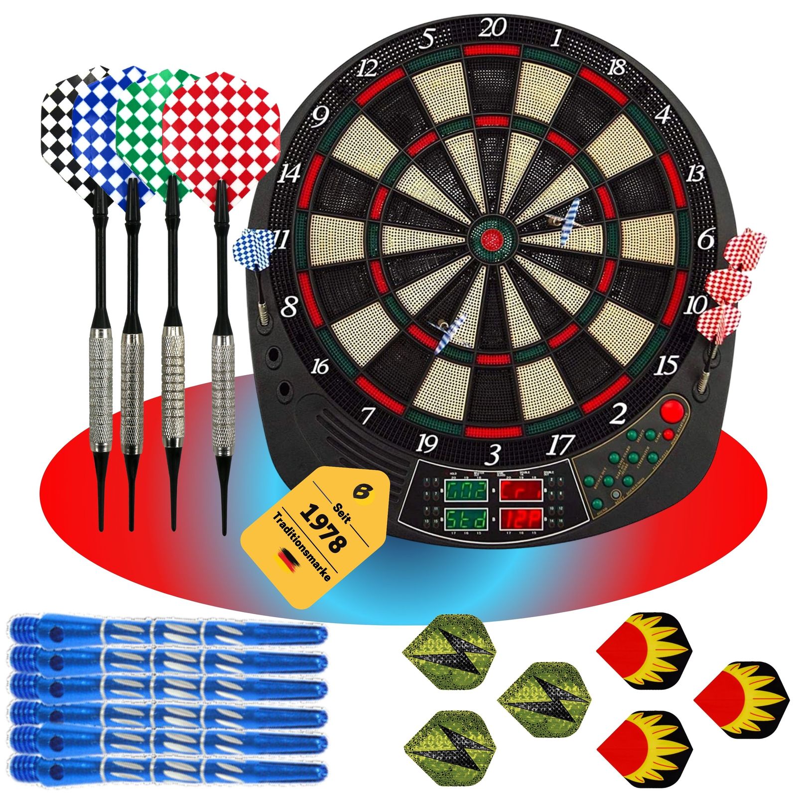 Best Sporting Dartscheibe elektronisch Coventry I Dartscheibe elektronisch mit LED-Anzeigen I E-Dartscheibe mit 12 Dartpfeilen & Ersatzspitzen I hochwertiger Dartautomat f&uuml;r 16 Spieler - Bild 1