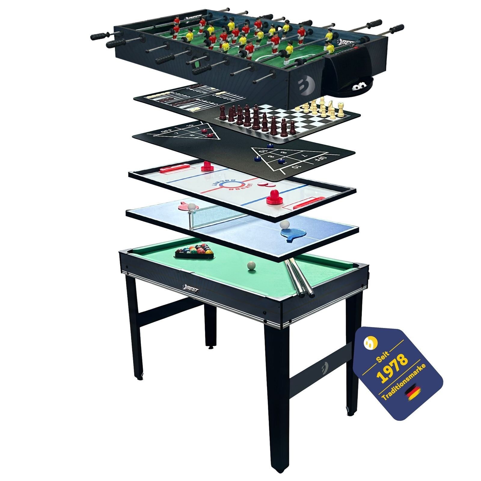 Best Sporting Tischkicker Kinder 10 in 1 PANTHER – Multi Kickertisch Kinder mit 10 Spielen: Billard, Tischtennis, Airhockey, Shuffleboard… | 04009197580223