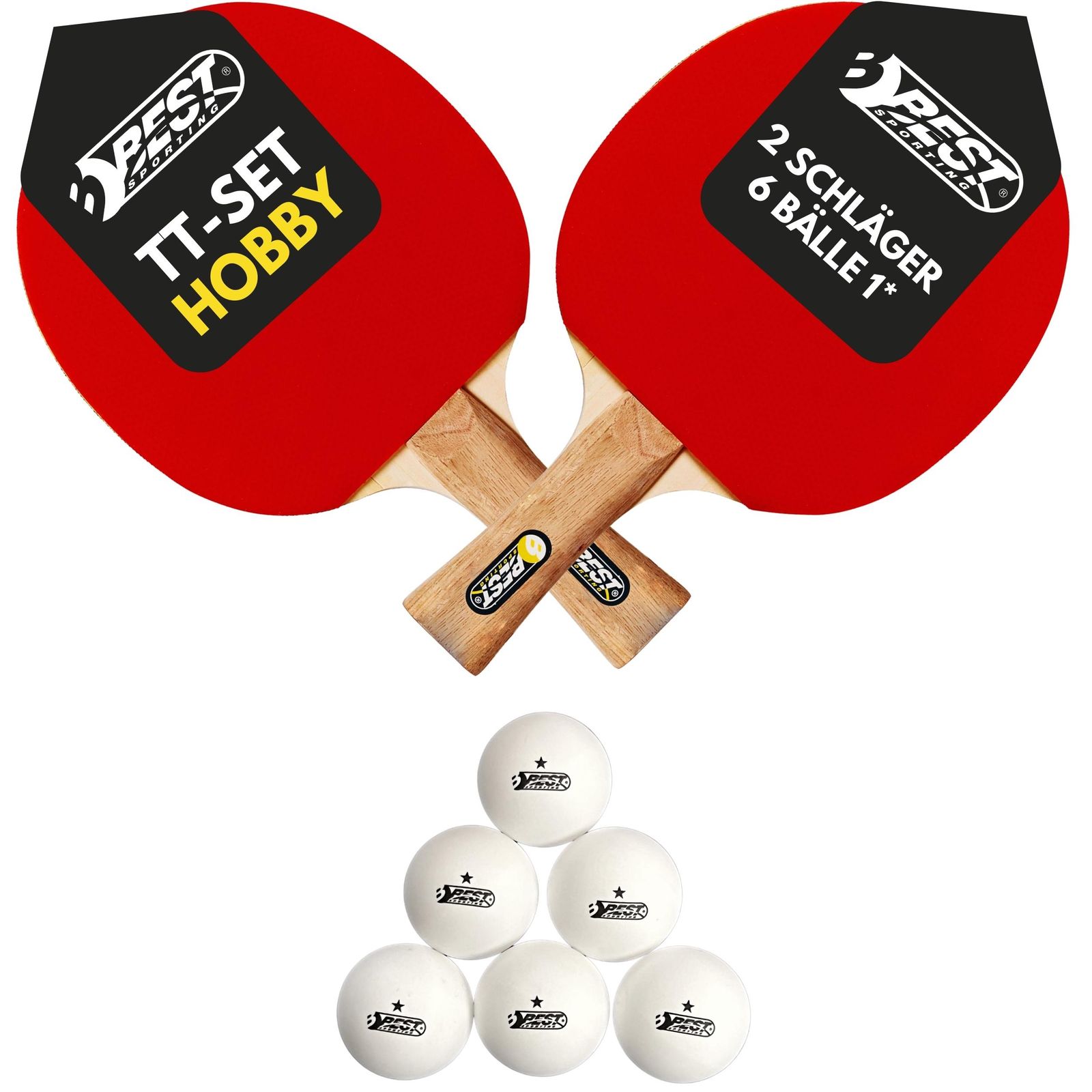 Best Sporting Tischtennisschl&auml;ger Set HOBBY I 2 Tischtennis Schl&auml;ger und 1* Tischtennisb&auml;lle I 3-teiliges wertiges Tischtennis Set I Tischtennissets I Table Tennis Racket - Bild 1