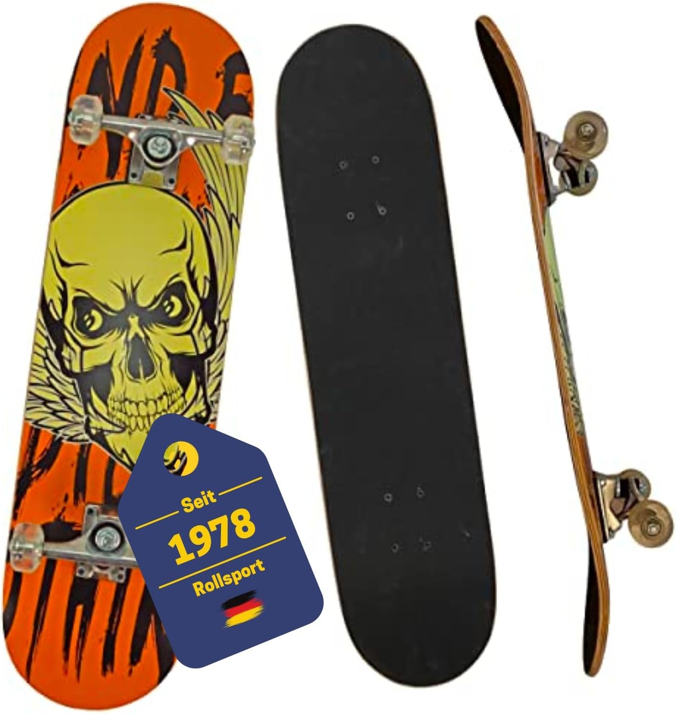 Best Sporting Skateboard Totenkopf I Skate-Board mit ABEC 7 Kugellager I hochwertige Skateboards aus Holz & Aluminum I Skateboard Erwachsene I 78,5 x 20,4 cm Skateboard Deck mit Totenkopf - Bild 1