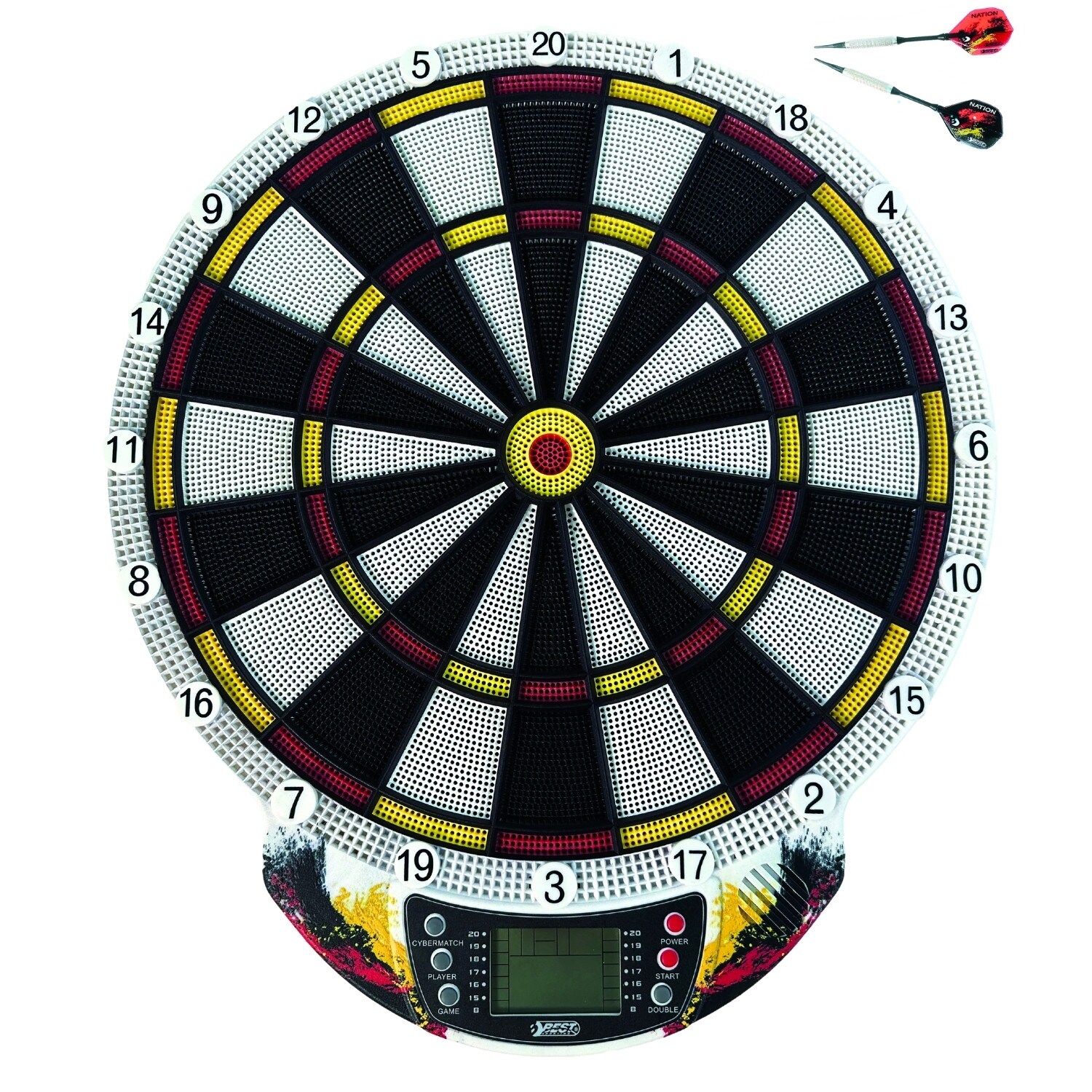Best Sporting Dartscheibe elektronisch Nation I elektronische Dartscheibe mit LCD-Anzeige I E-Dartscheibe mit 6 Dartpfeilen & Ersatzspitzen I hochwertiger Dartautomat I Dart für 8 Spieler | 04009197017316