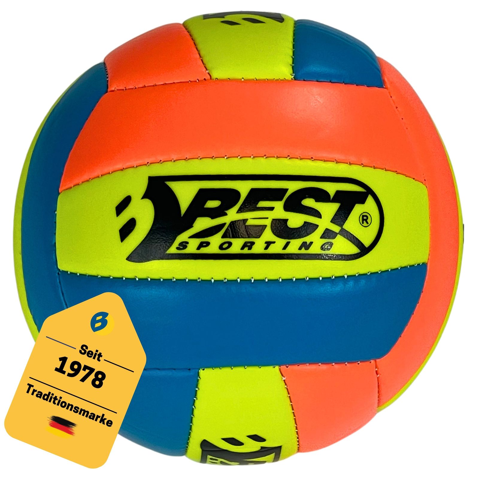 Best Sporting Mini Volleyball Gr&ouml;&szlig;e 2 I Mini Volleyball in Blau/Orange/Gelb I Robuster und langlebiger Volleyball I Ideal f&uuml;r Outdoor & Indoor Spiele - Bild 1